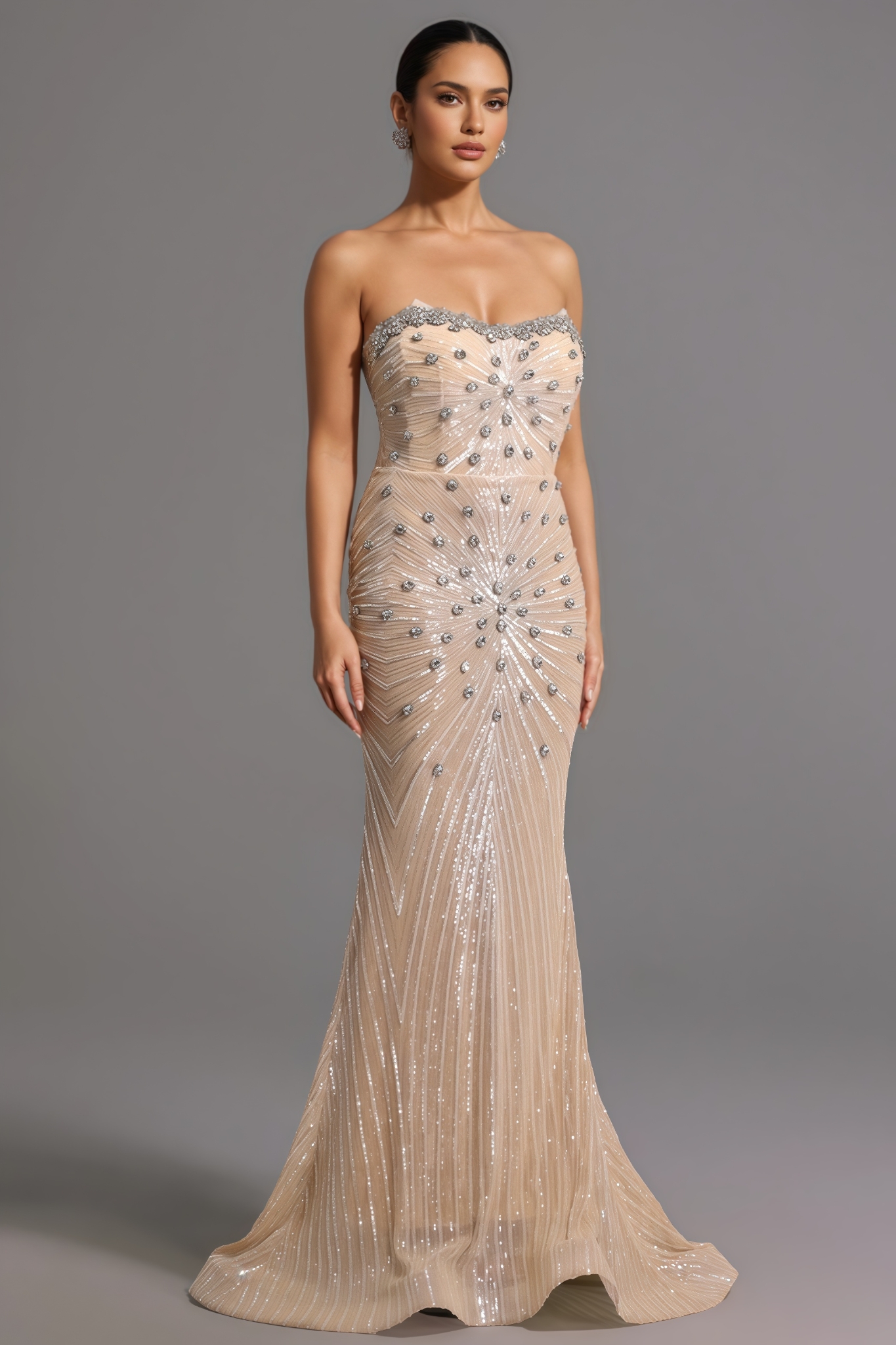 Perilty Strapless Diamond Sequins Maxi Dress