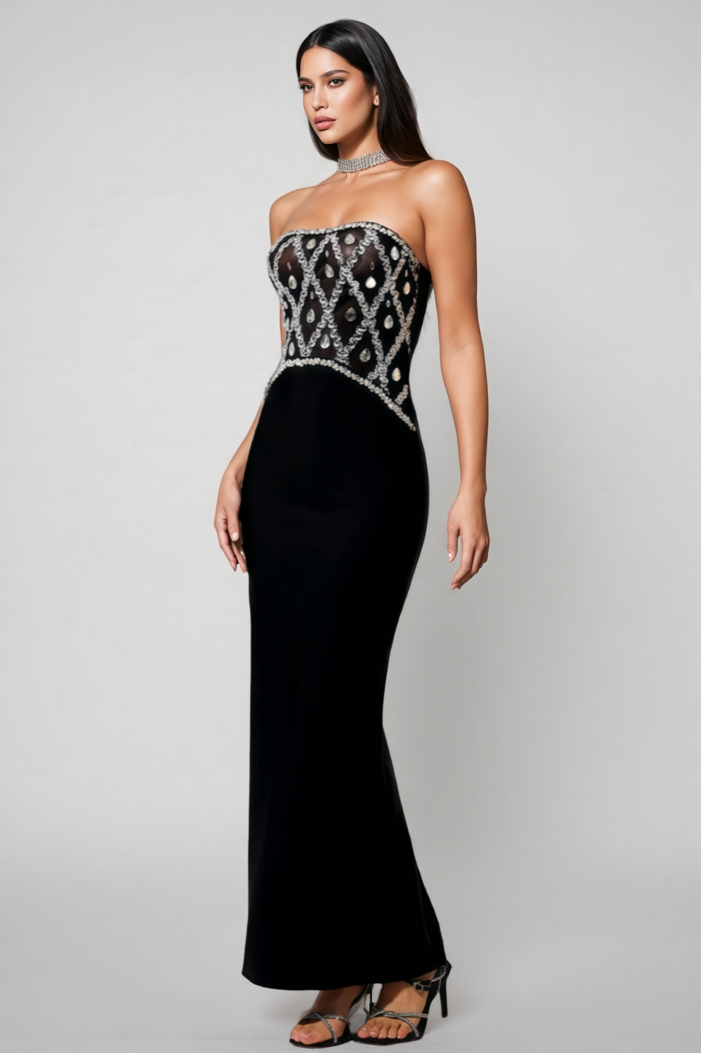 Mio Sleeveless Diamond Bandage Maxi Dress