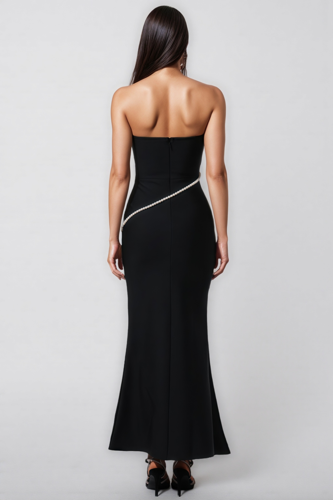 Veronic Sleeveless Pearl Chain Bandage Maxi Dress