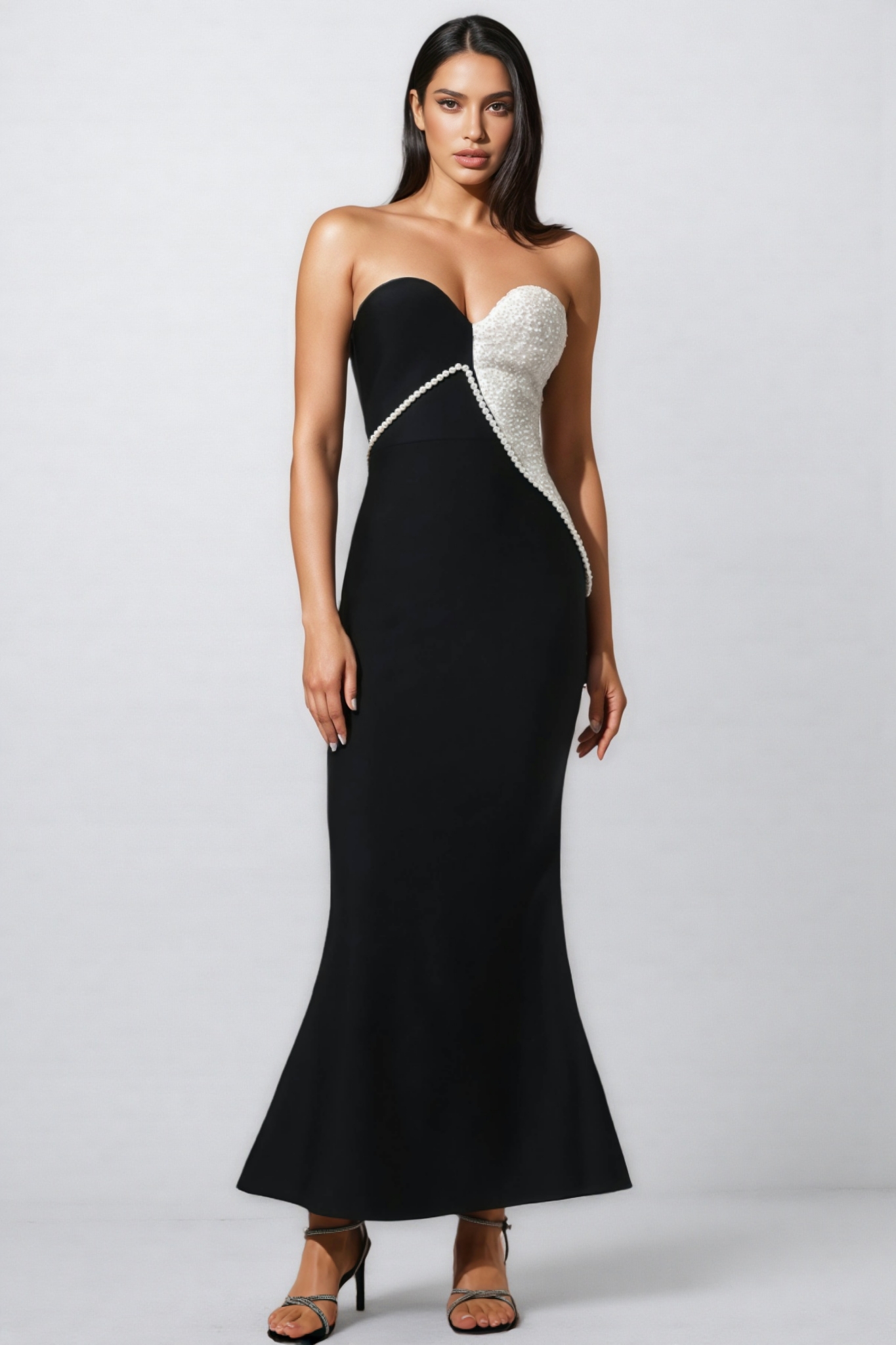 Veronic Sleeveless Pearl Chain Bandage Maxi Dress