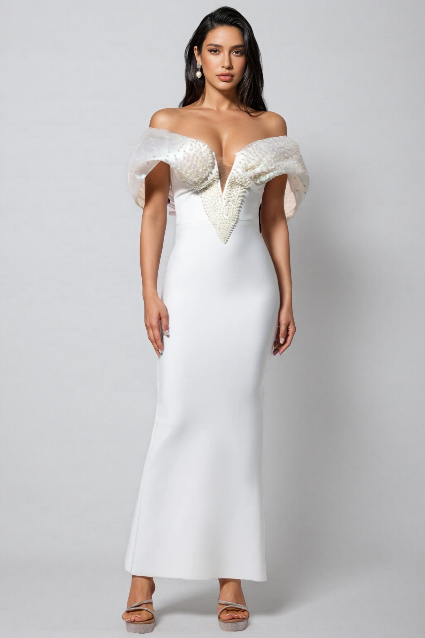 Tatiana White Pearl Bandage Maxi Dress