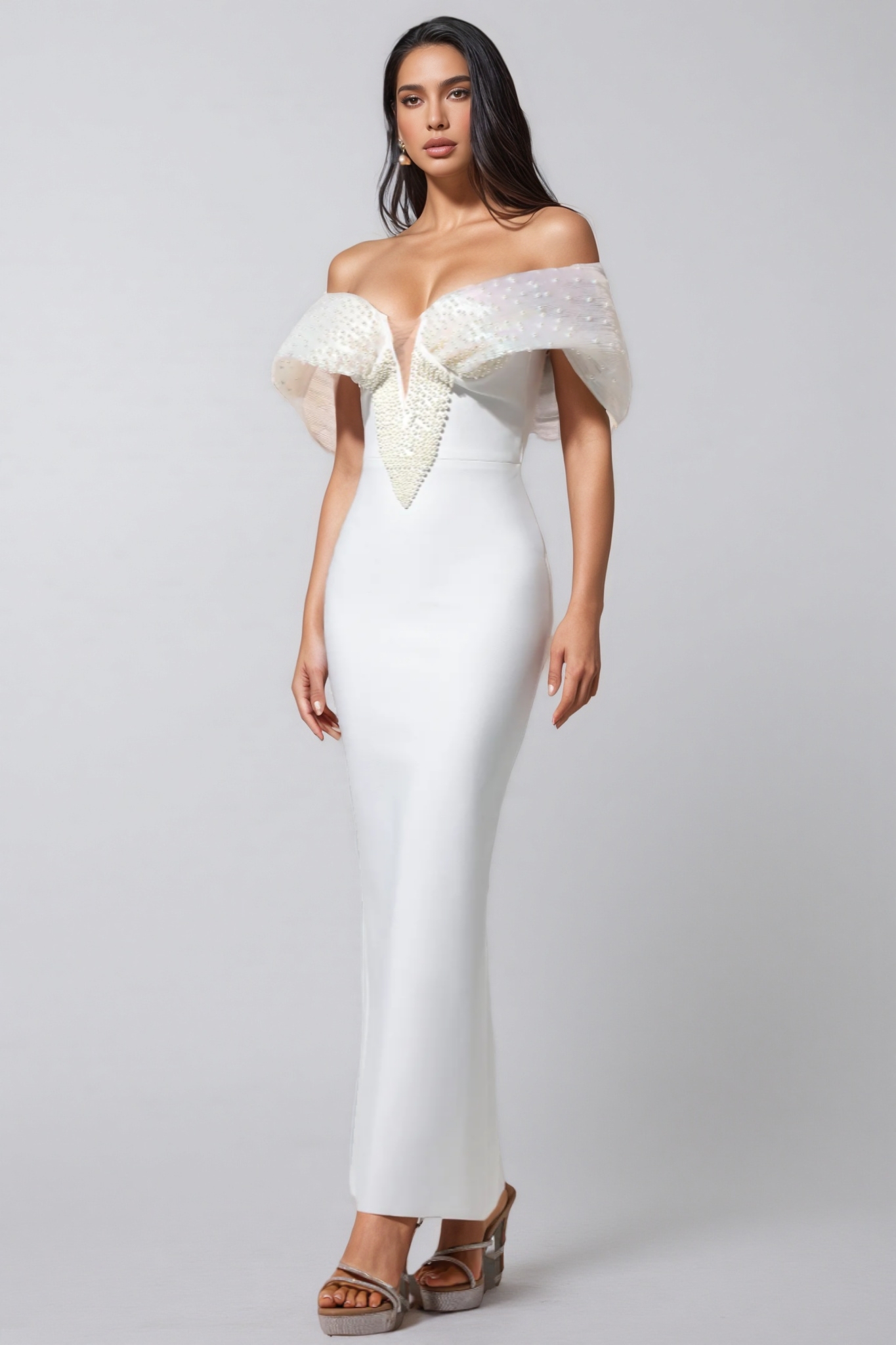 Tatiana White Pearl Bandage Maxi Dress