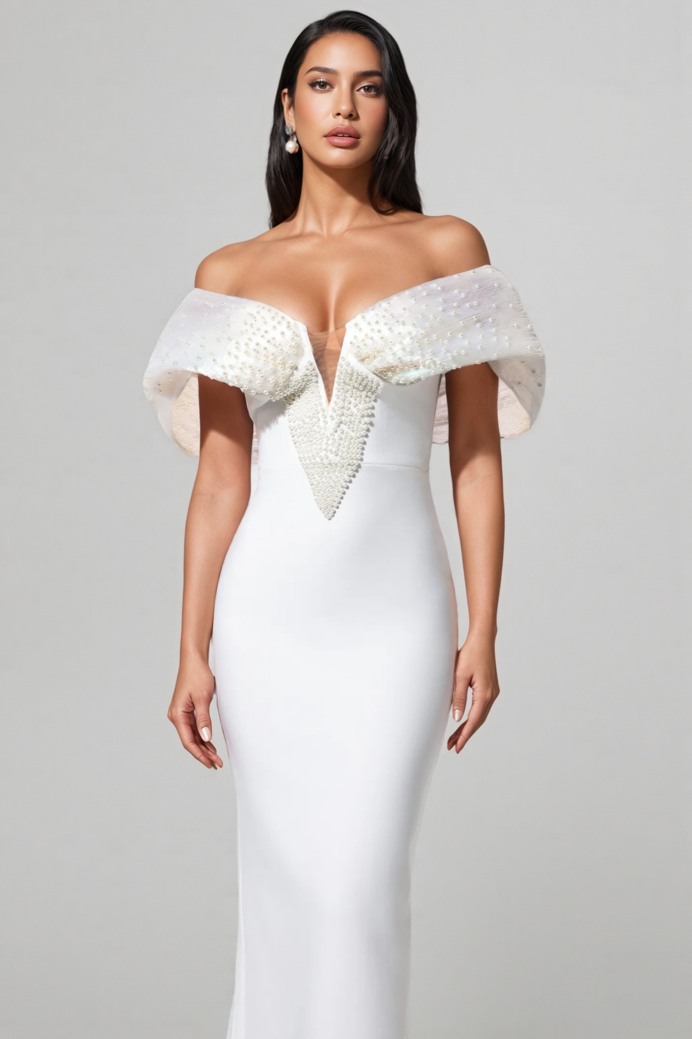 Tatiana White Pearl Bandage Maxi Dress