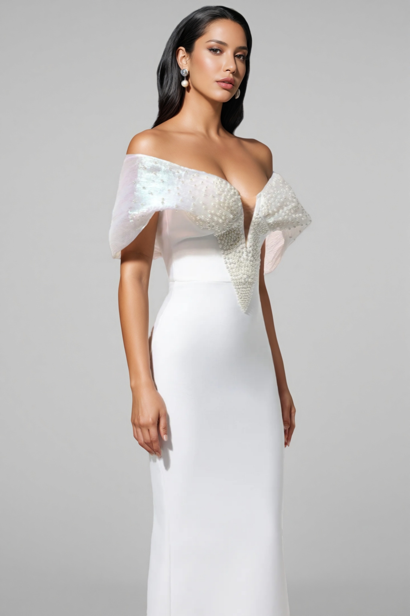 Tatiana White Pearl Bandage Maxi Dress