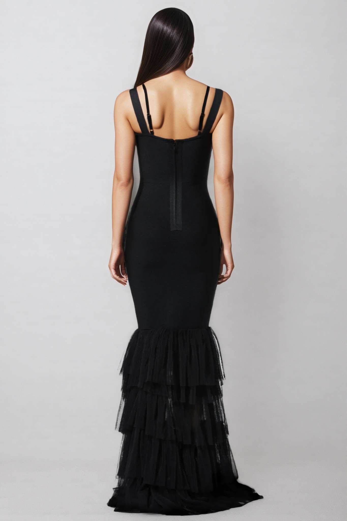 Rheak Fish Tail Mesh Yarn Bandage Maxi Dress