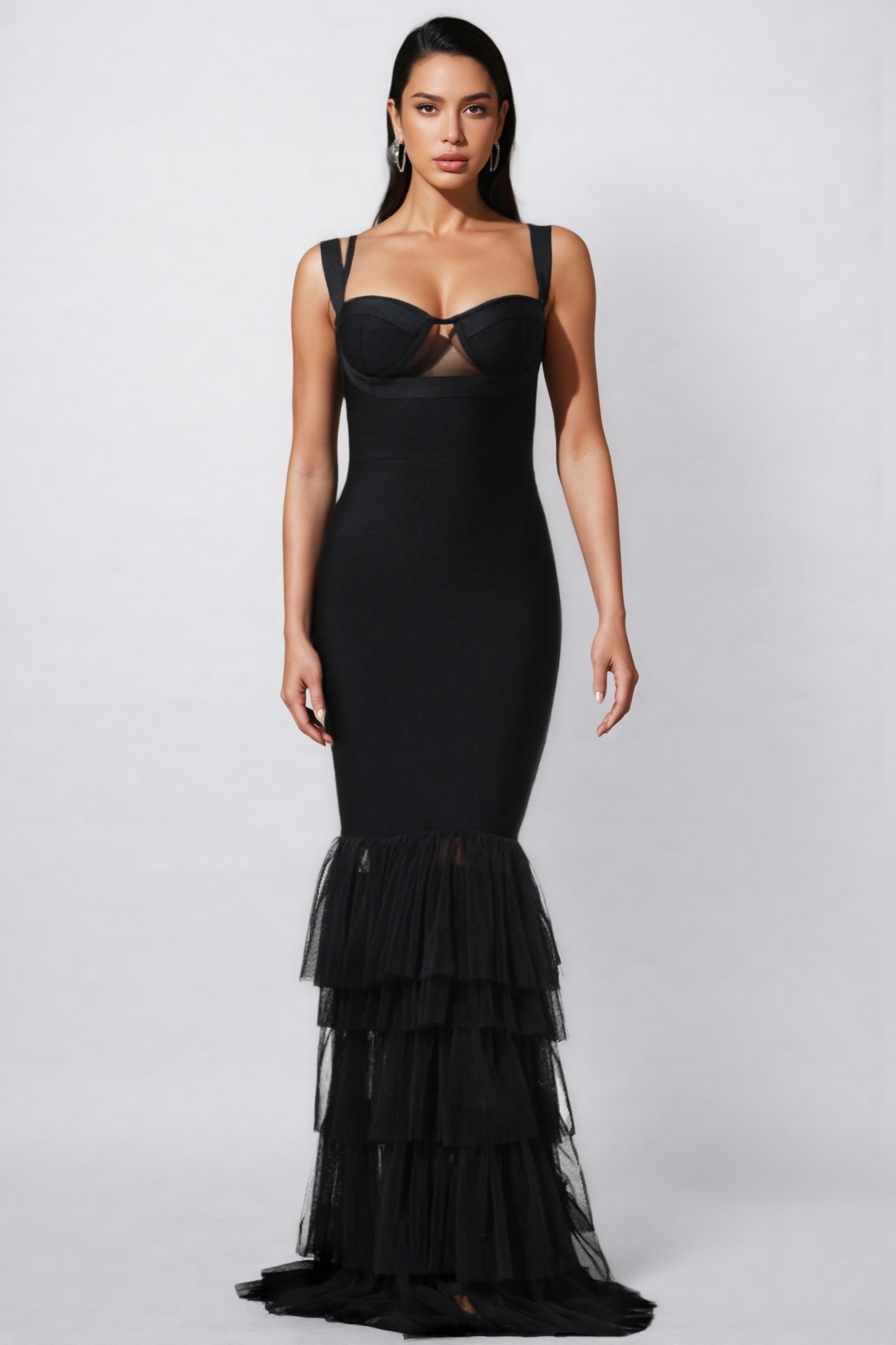 Rheak Fish Tail Mesh Yarn Bandage Maxi Dress