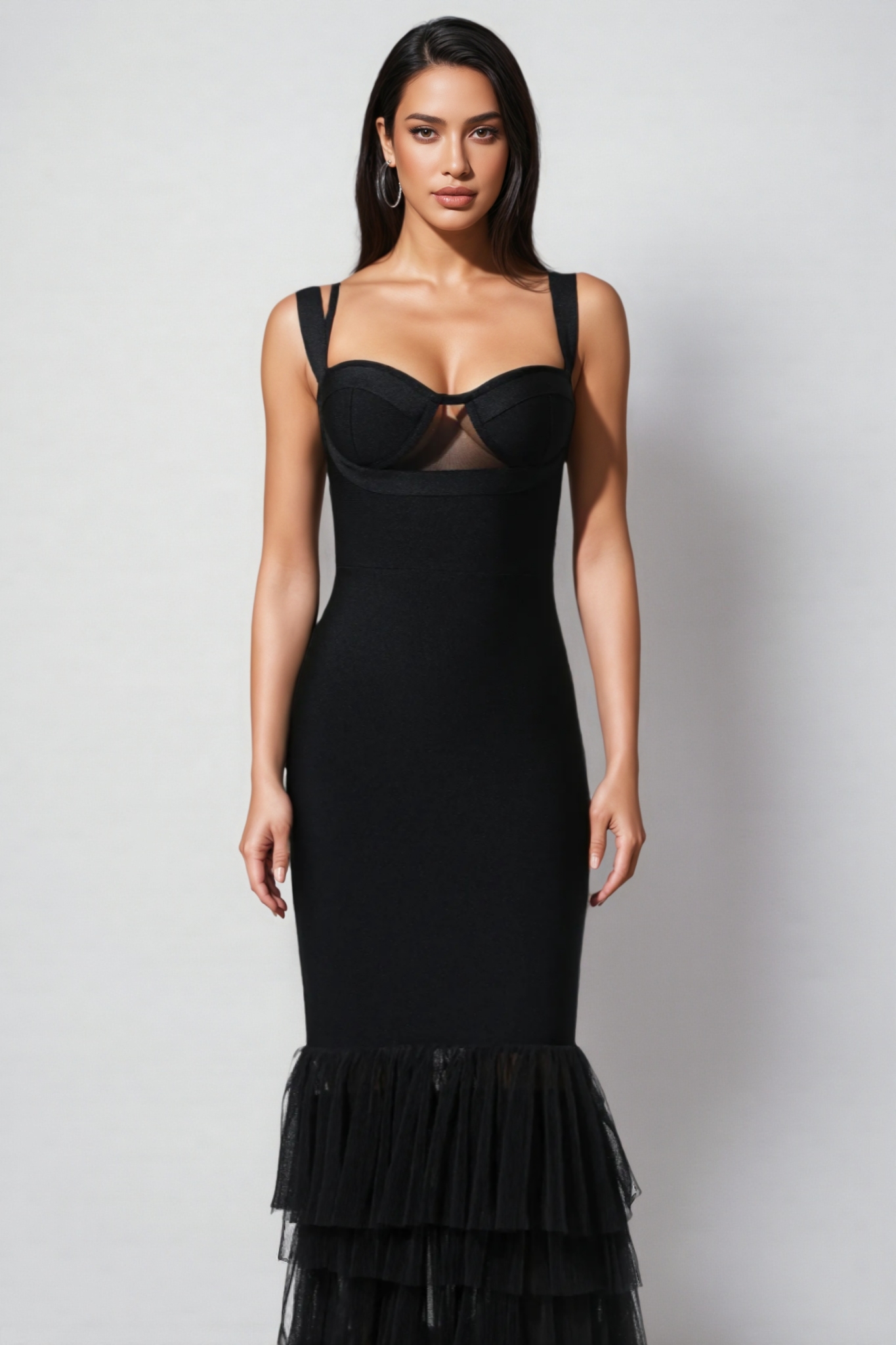 Rheak Fish Tail Mesh Yarn Bandage Maxi Dress