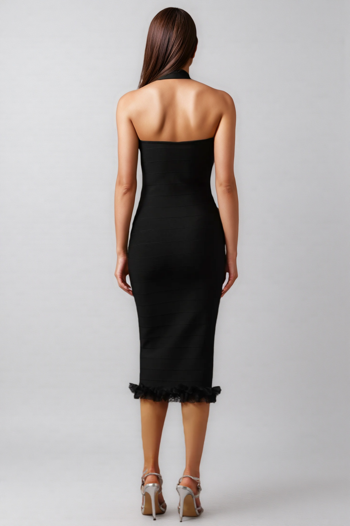 Sierra Halter Sleeveless Lace Bandage Midi Dress