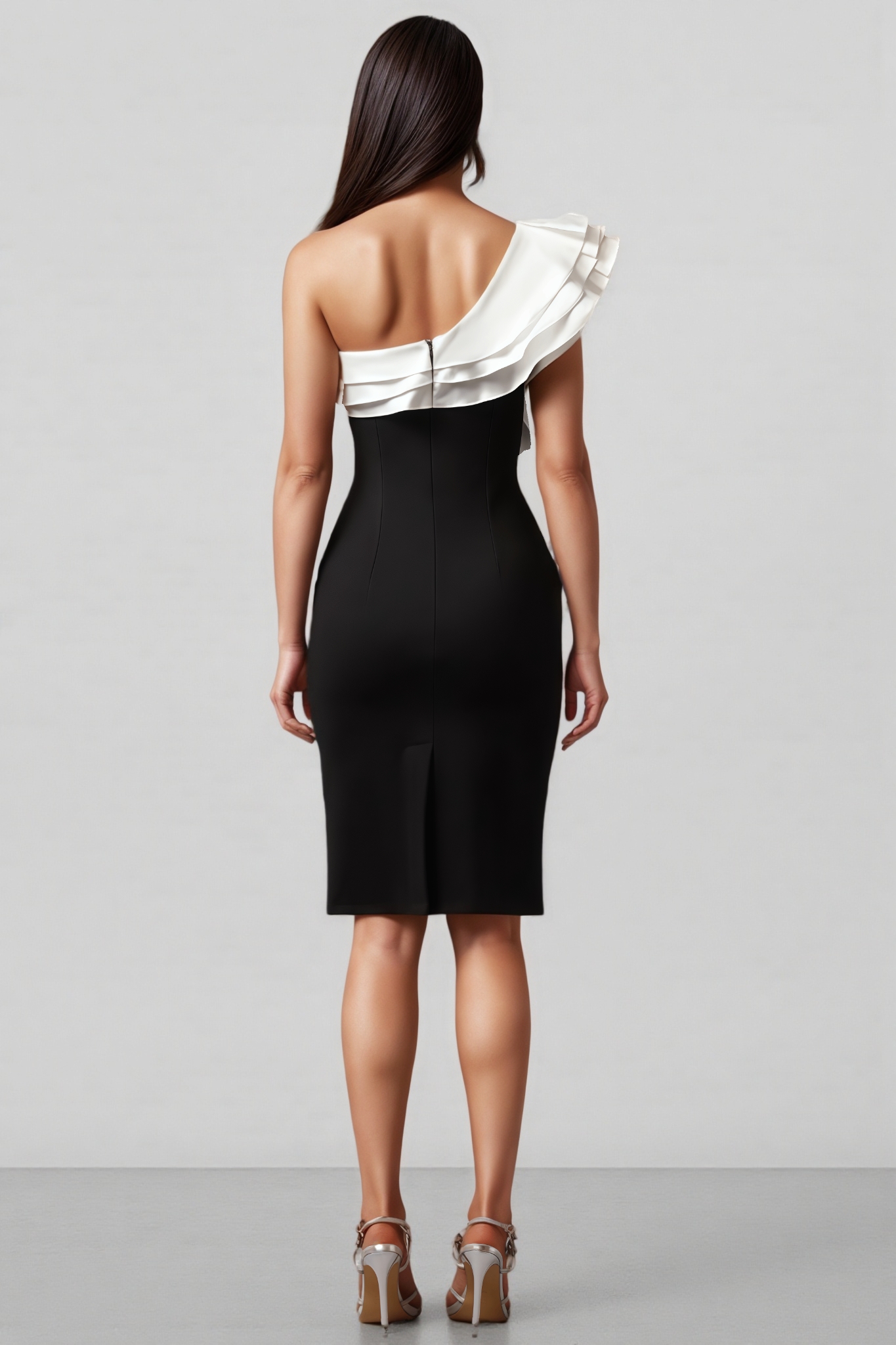 Jodinin One Shoulder Flounce Bandage Mini Dress