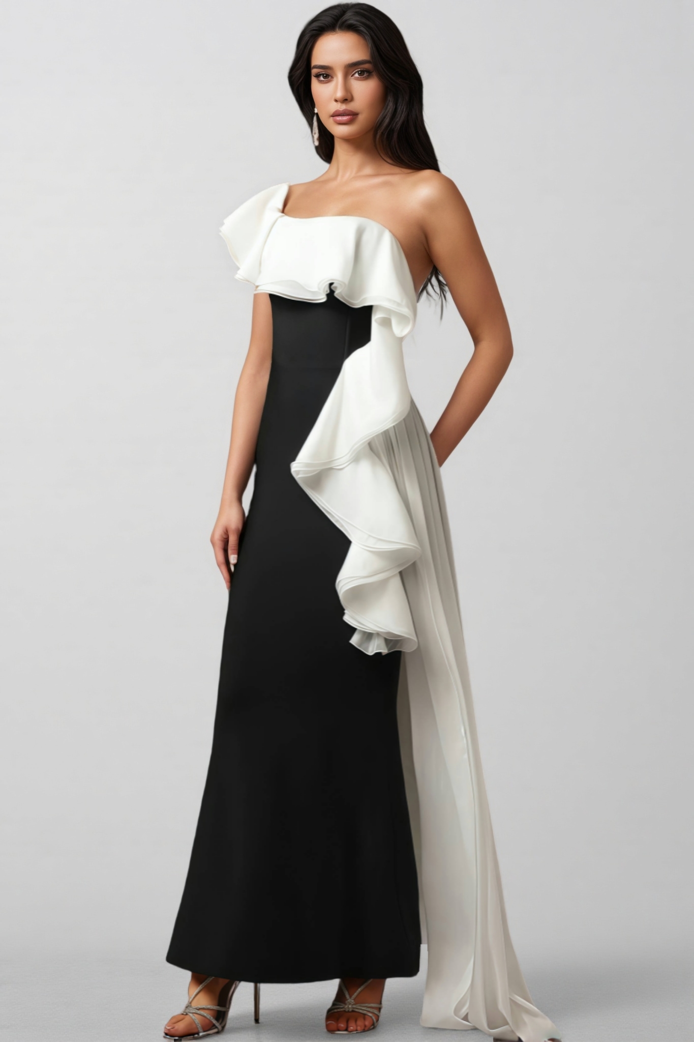 Wanie Off-The-Shoulder Flounce Bandage Maxi Dress