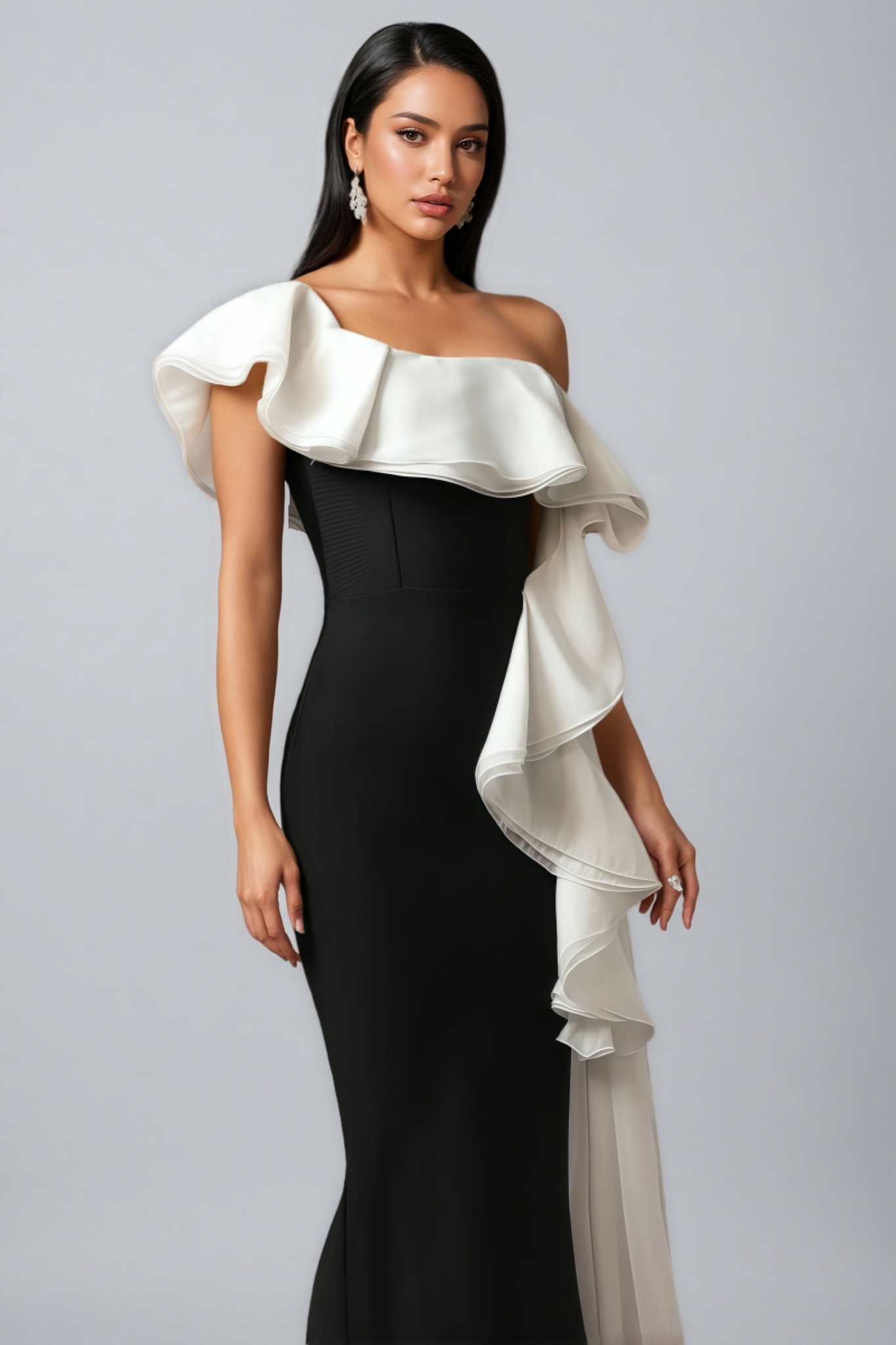 Wanie Off-The-Shoulder Flounce Bandage Maxi Dress