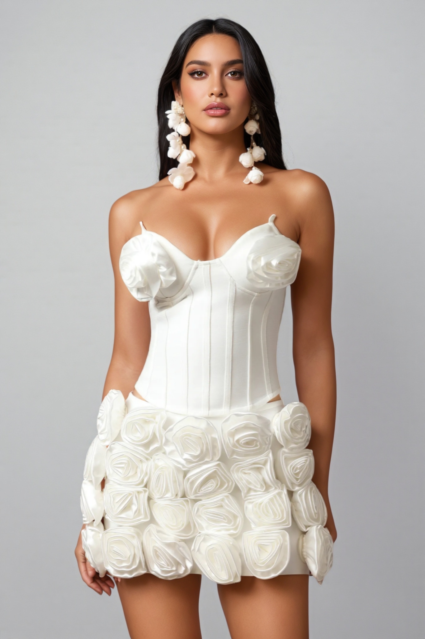 Ramla Sleeveless Flowers Bandage Mini Two Piece Set