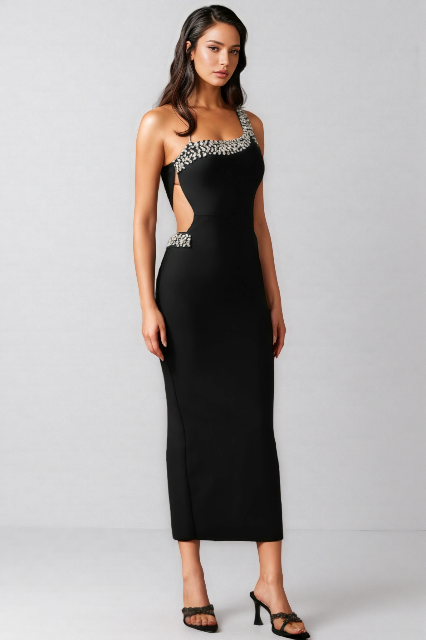 Yasir Sleeveless Diamond Slit Bandage Maxi Dress