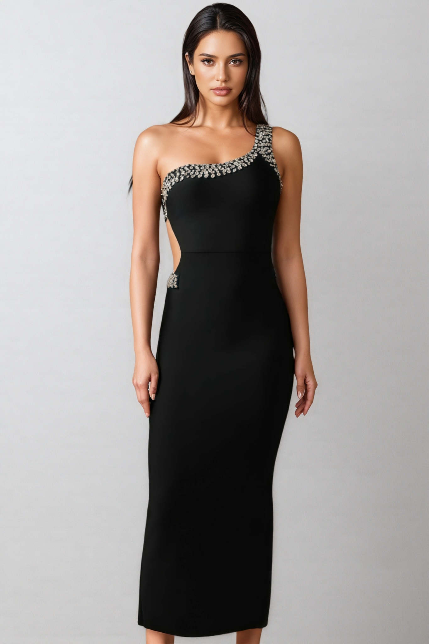 Yasir Sleeveless Diamond Slit Bandage Maxi Dress