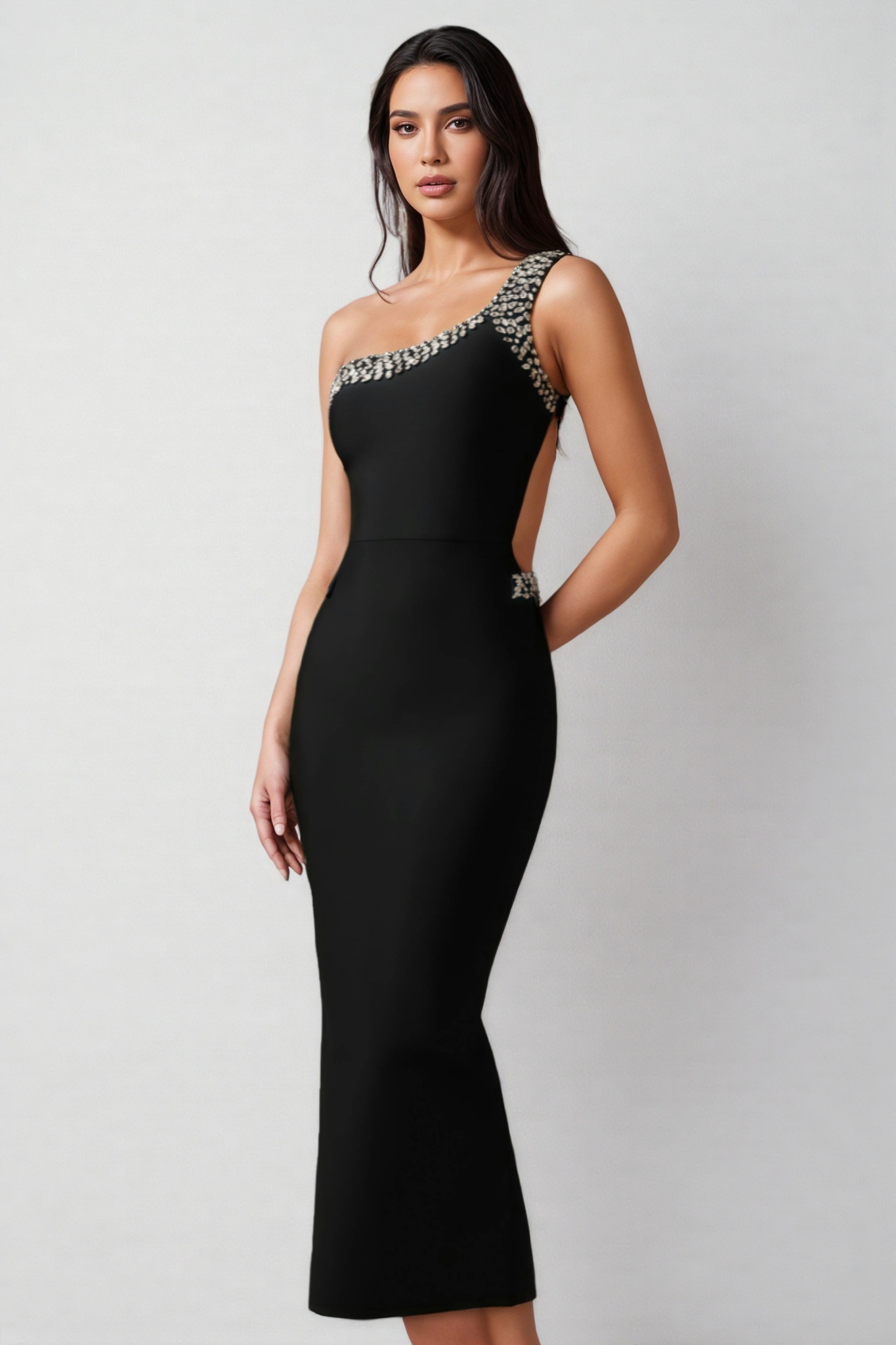Yasir Sleeveless Diamond Slit Bandage Maxi Dress