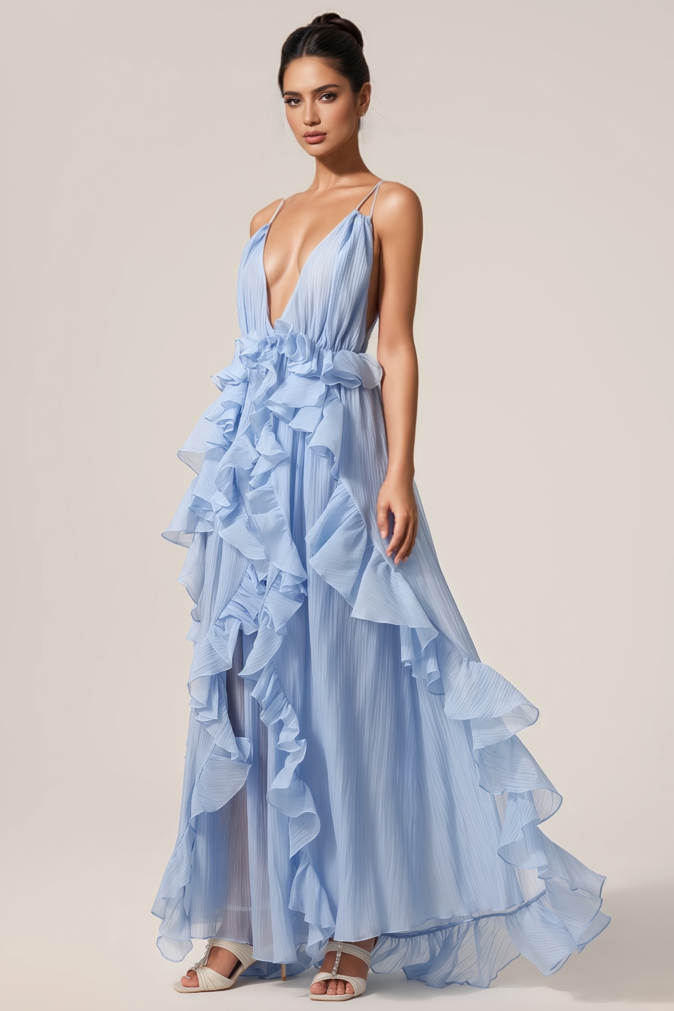 Zevind Sleeveless Backless Folds Maxi Dress