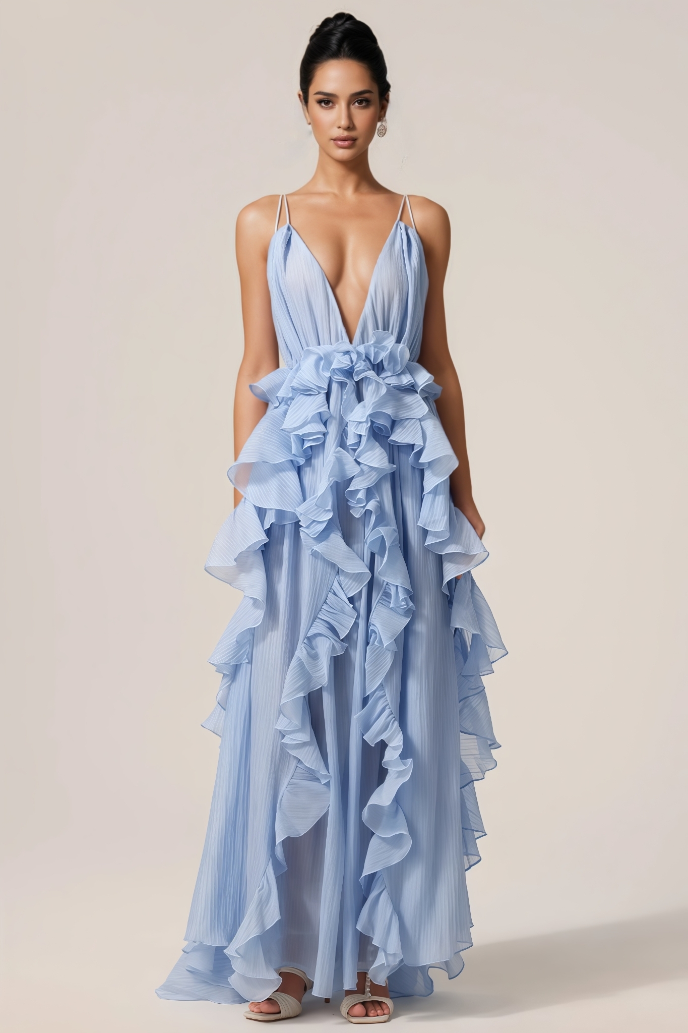 Zevind Sleeveless Backless Folds Maxi Dress