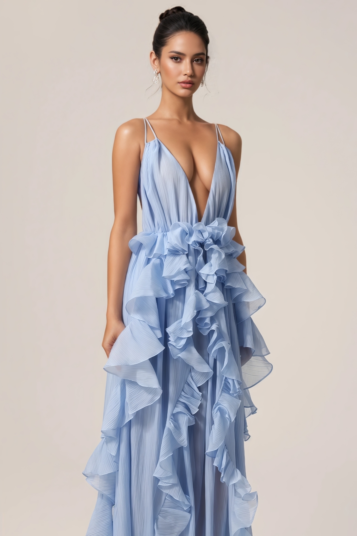 Zevind Sleeveless Backless Folds Maxi Dress