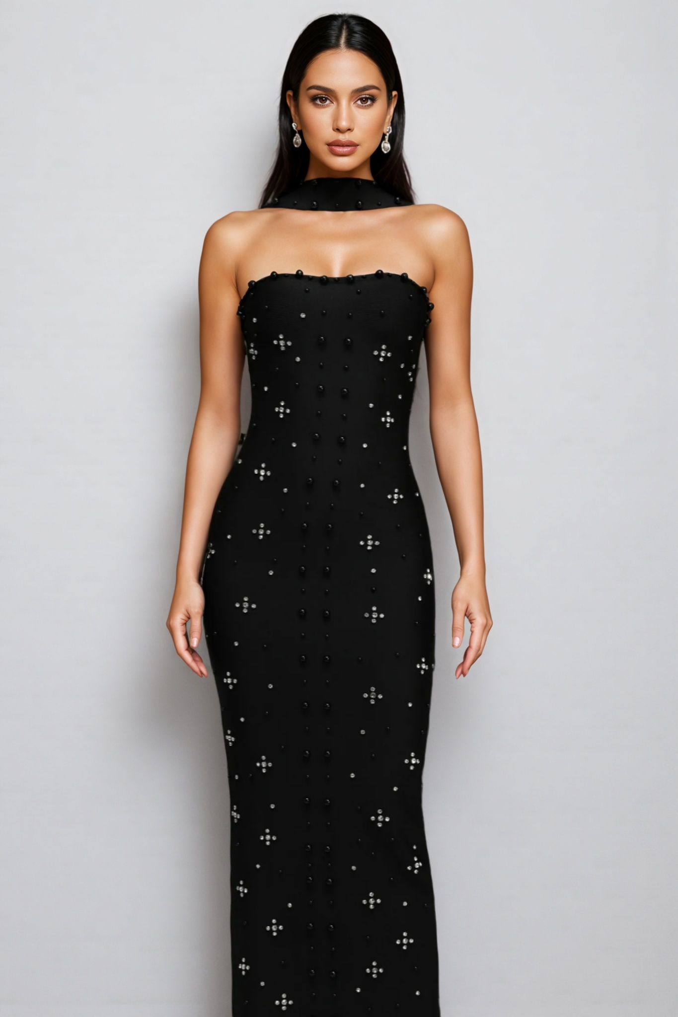 Nyralk Sleeveless Pearl Bandage Maxi Dress