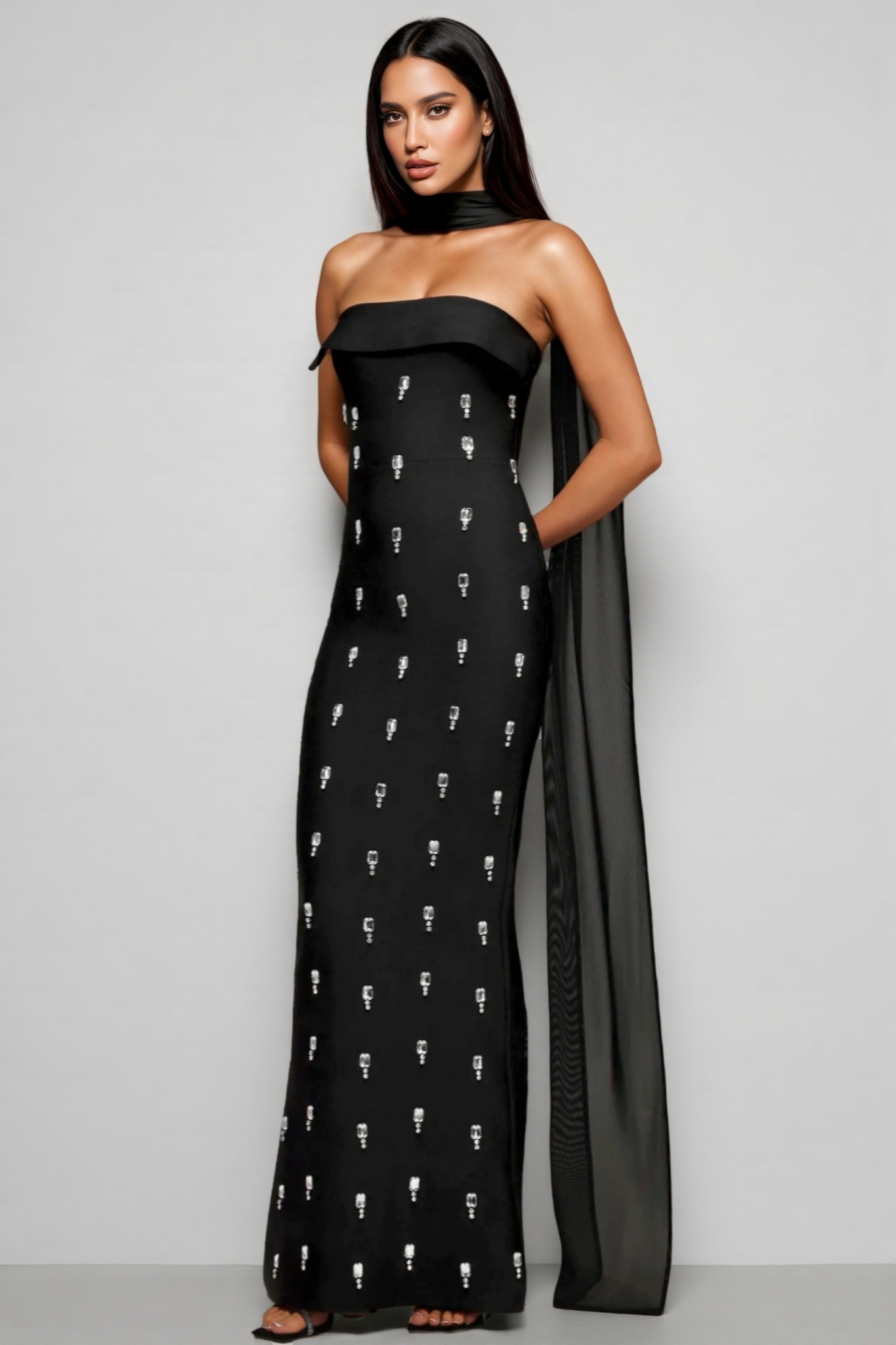Pravk Strapless Diamond-Embellished Maxi Dress