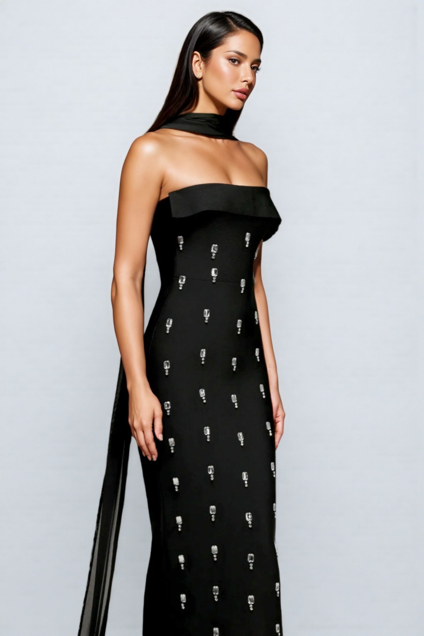 Pravk Strapless Diamond-Embellished Maxi Dress