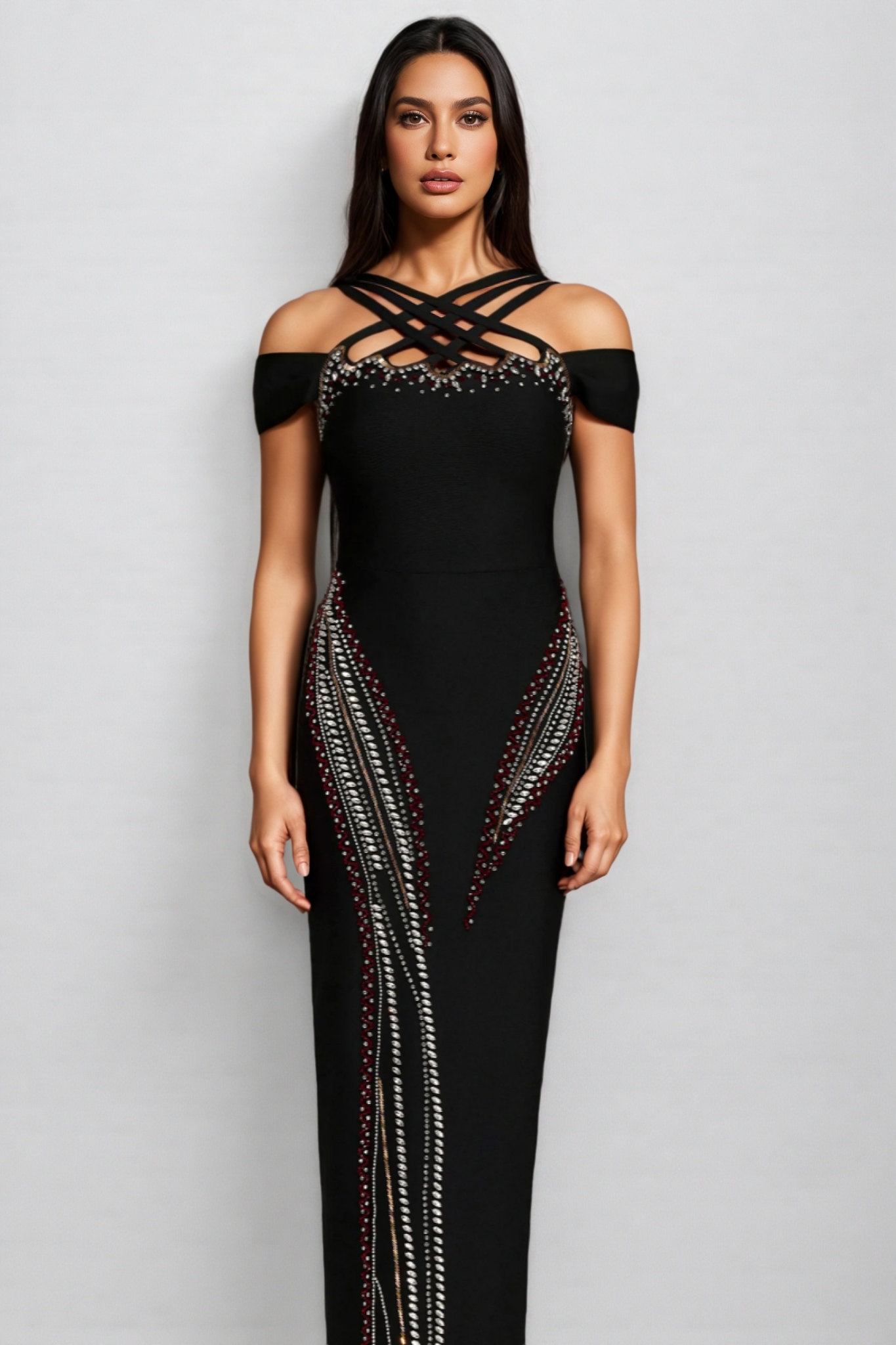 Vella Sleeveless Diamond Hollow Out Bandage Maxi Dress
