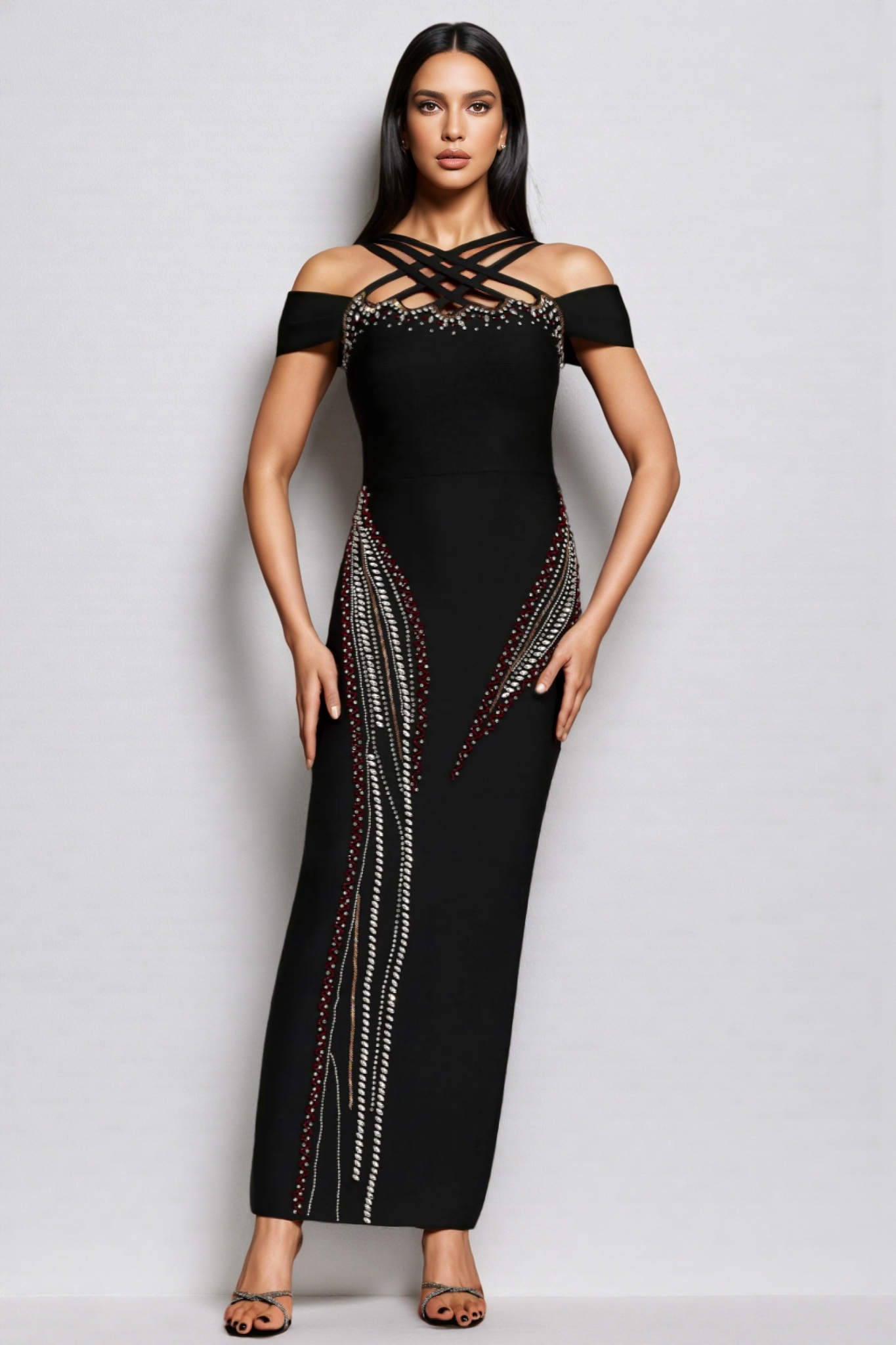 Vella Sleeveless Diamond Hollow Out Bandage Maxi Dress