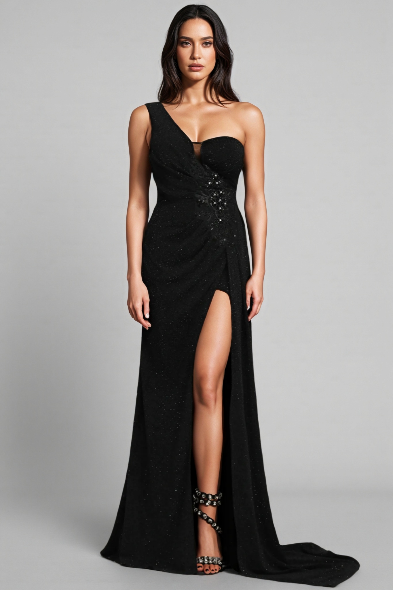 Hryonth One Shoulder Diamond Slit Maxi Dress