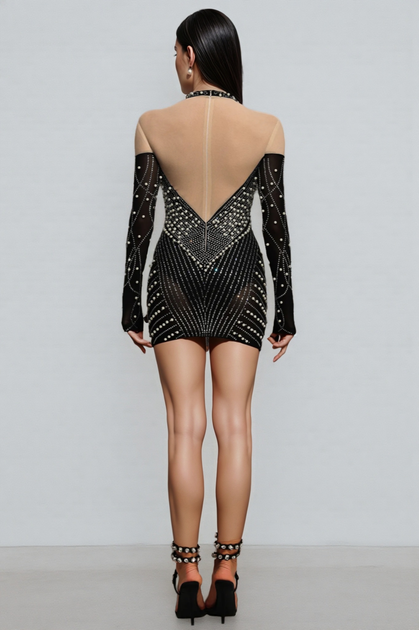 Lousia Long Sleeves Diamond Pearl Mini Dress