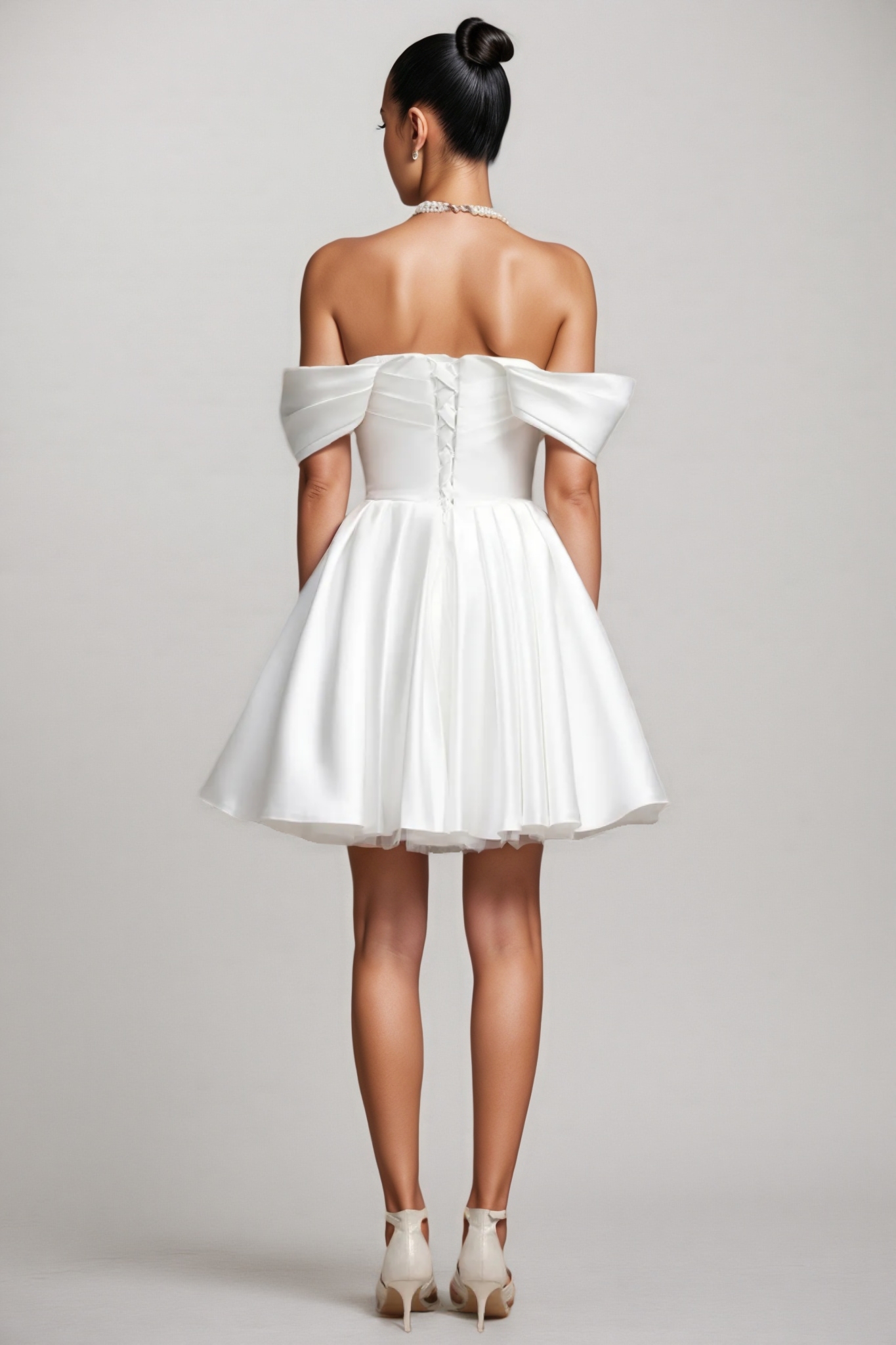 Debra Off Shoulder Wedding Mini Dress