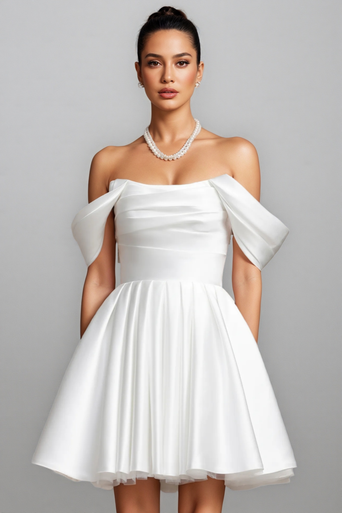 Debra Off Shoulder Wedding Mini Dress