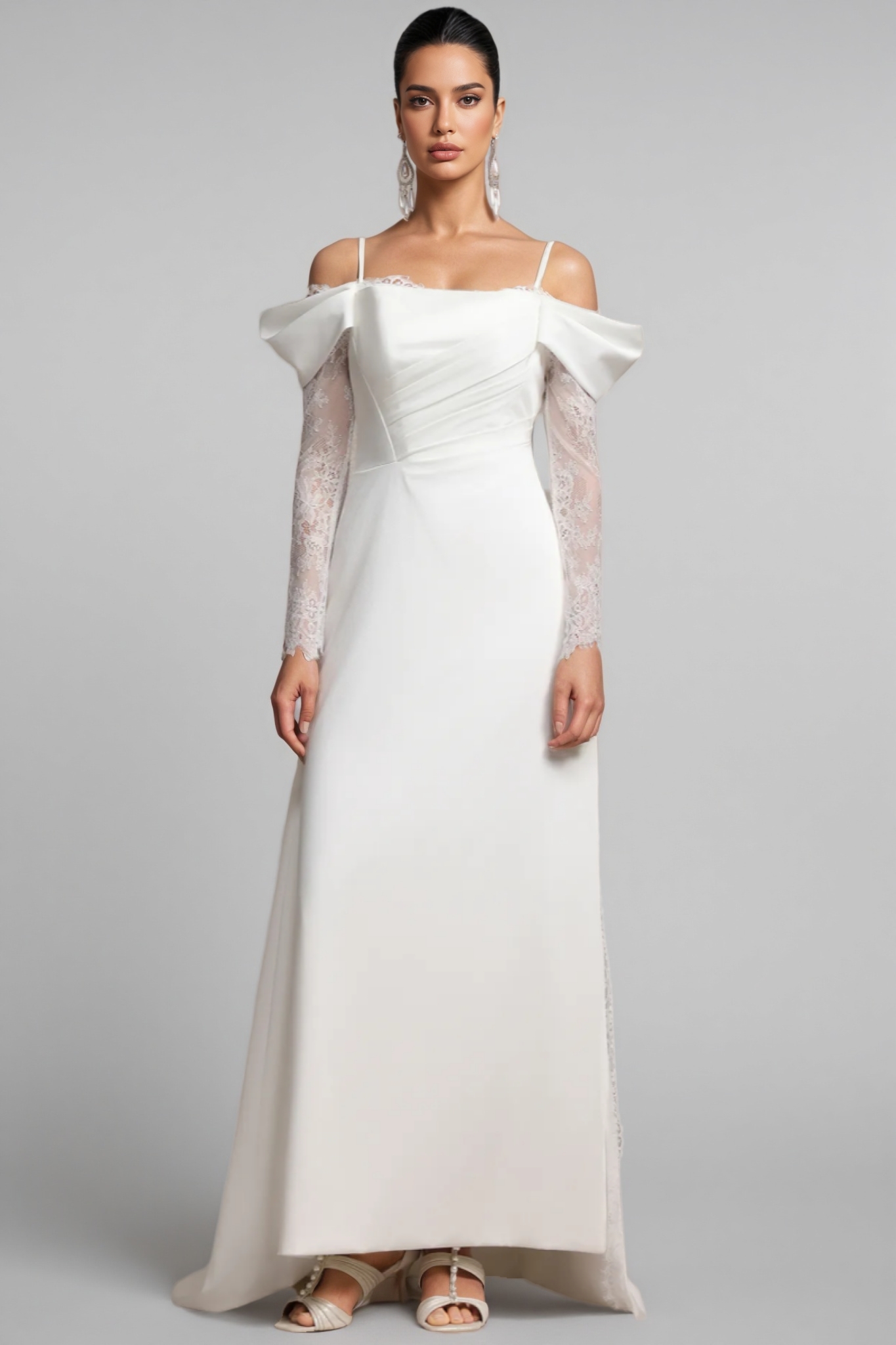 Verdad Off-The-Shoulder Lace Slit Maxi Dress