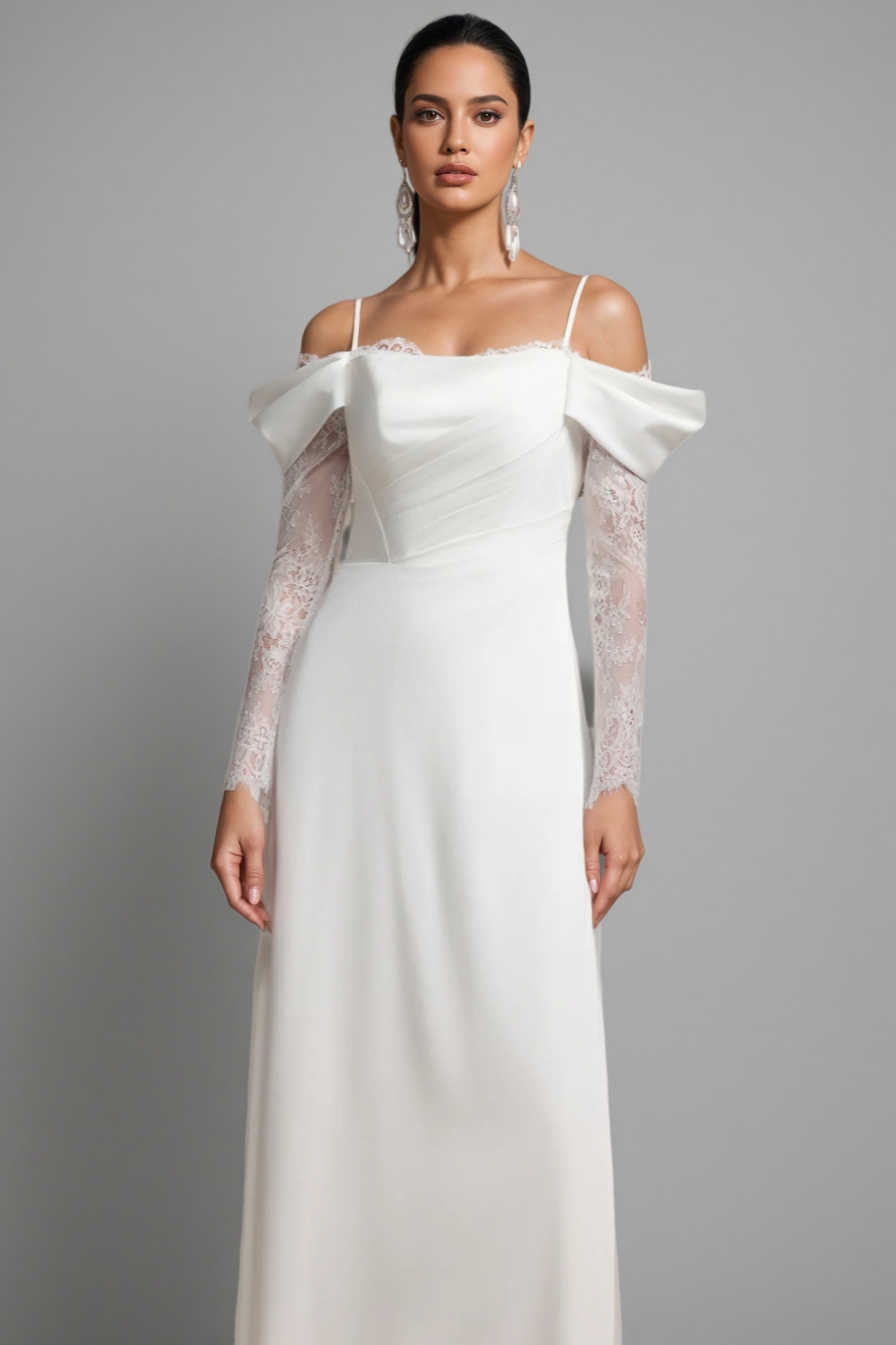 Verdad Off-The-Shoulder Lace Slit Maxi Dress