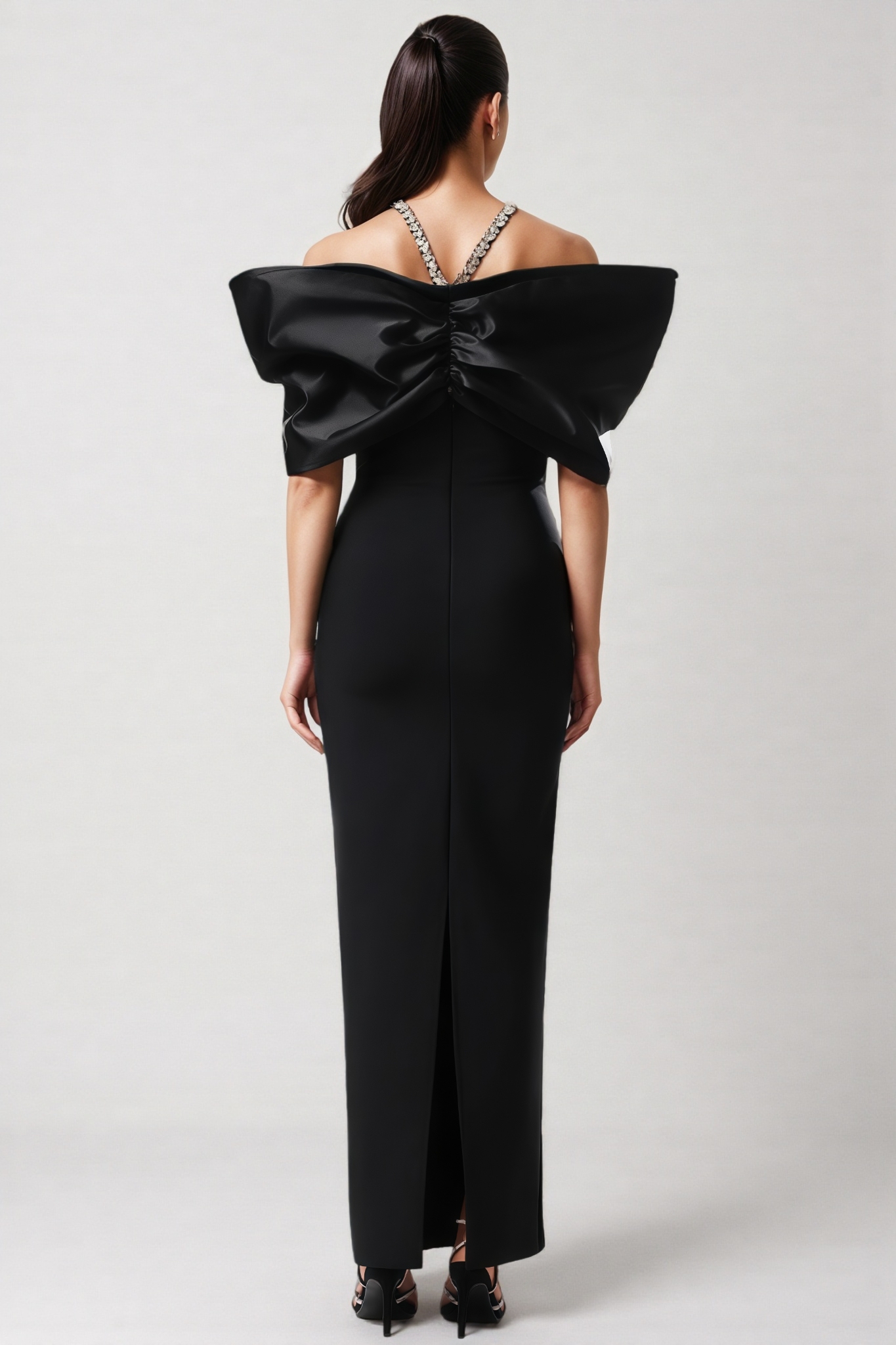 Wenra Black Rhinestone Maxi Dress