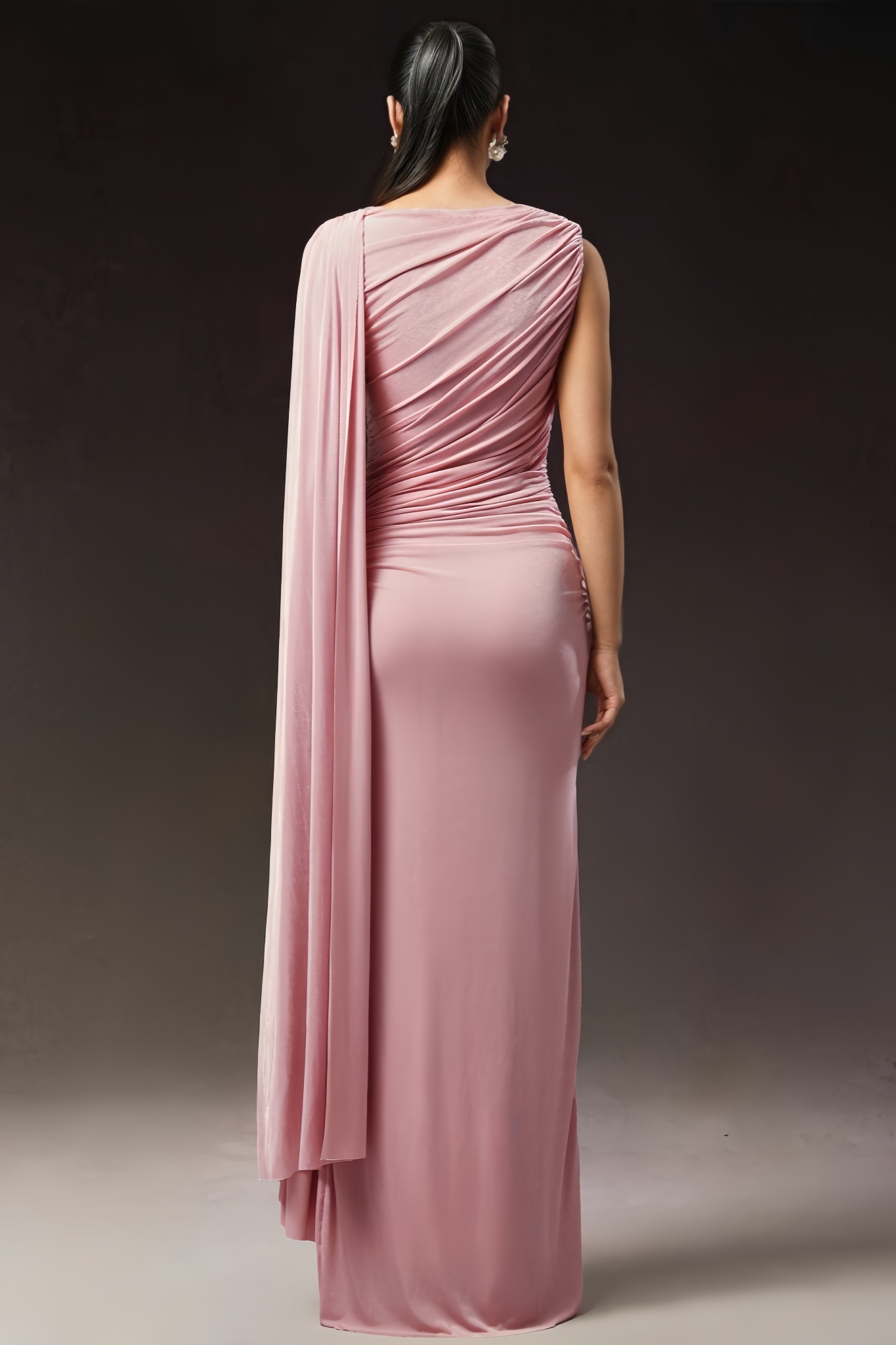 Hva Pink One Shoulder Draped Maxi Dress