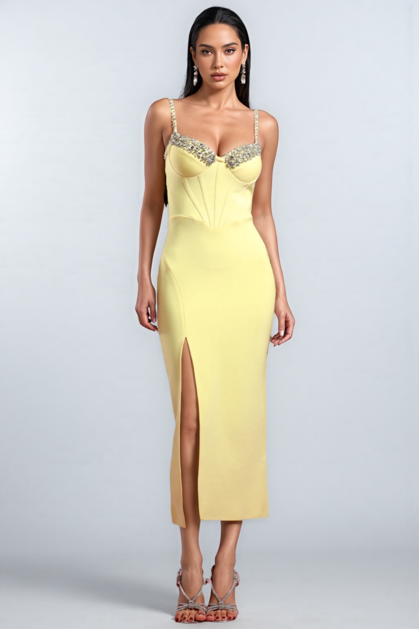 Pasha Sleeveless Diamond Slit Bandage Midi Dress