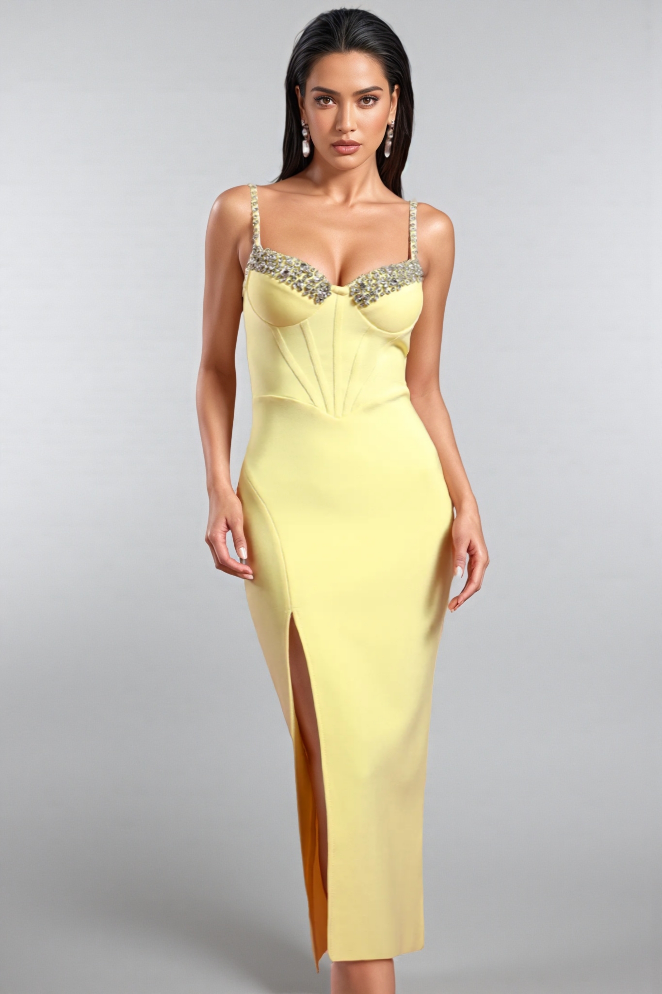 Pasha Sleeveless Diamond Slit Bandage Midi Dress