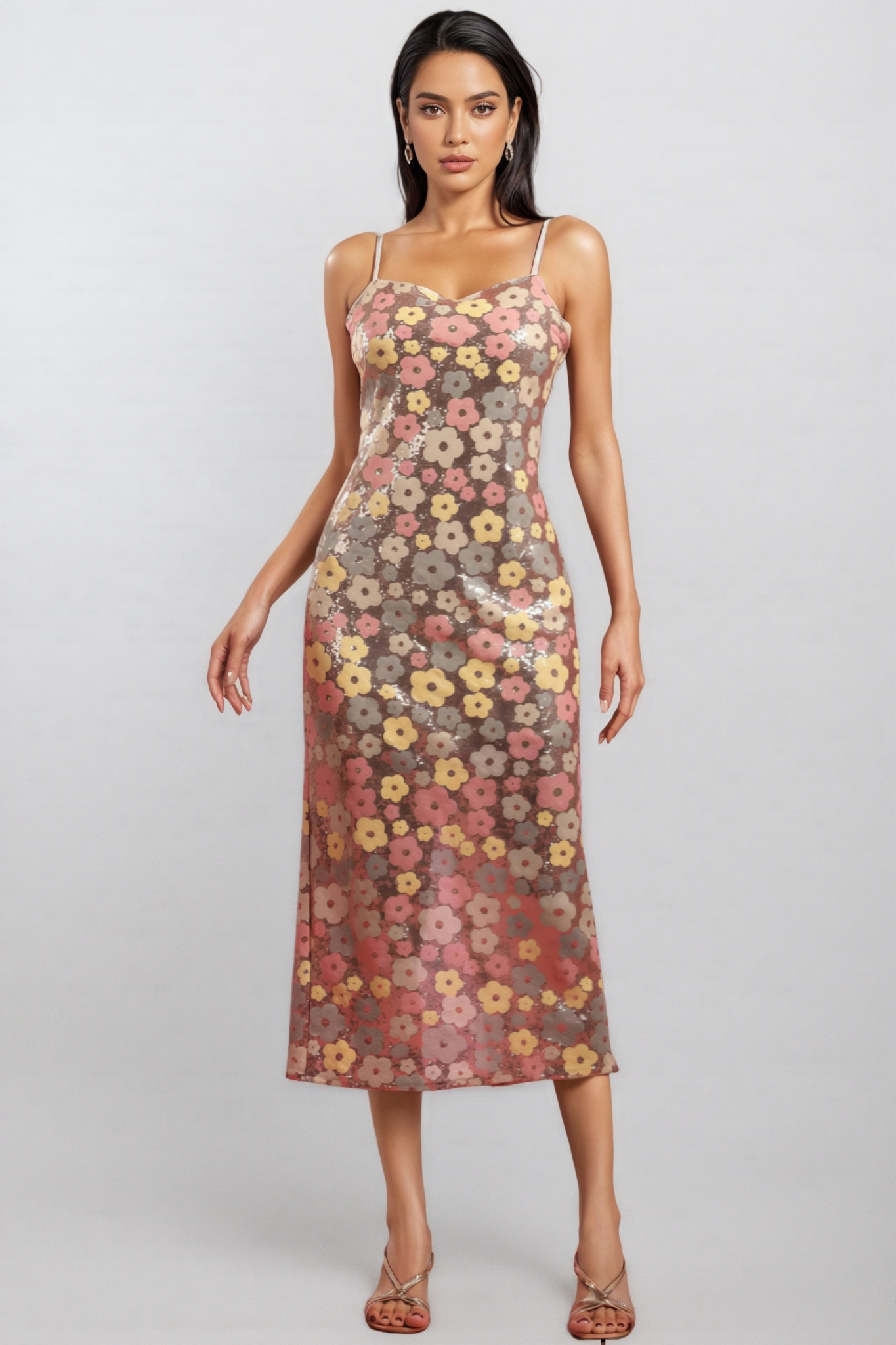 Galdrix Sleeveless Flowers Sequin Maxi Dress