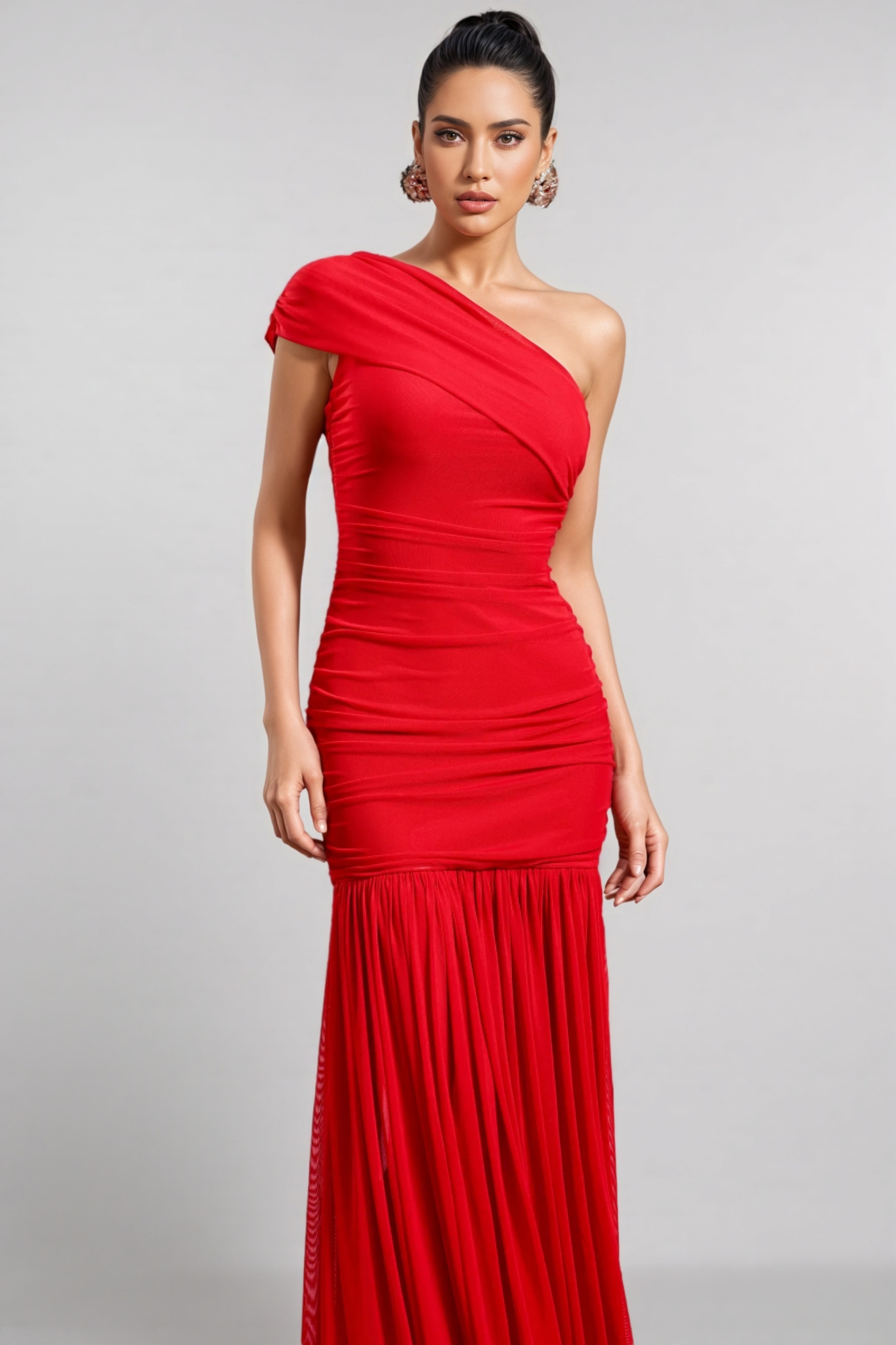 Kyli Sleeveless One Shoulder Wrinkle Maxi Dress
