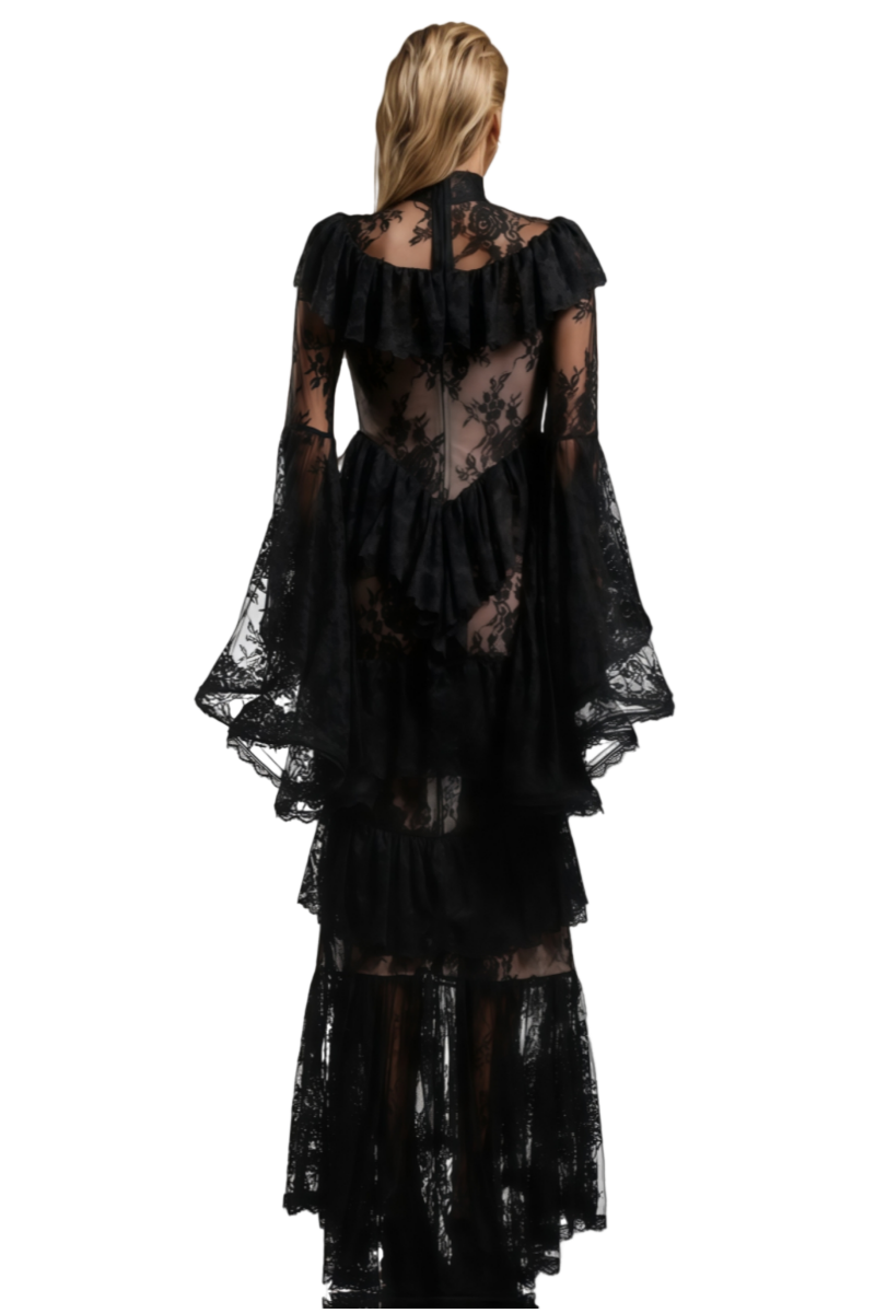 Suly Long Sleeves Flounce Lace Maxi Dress