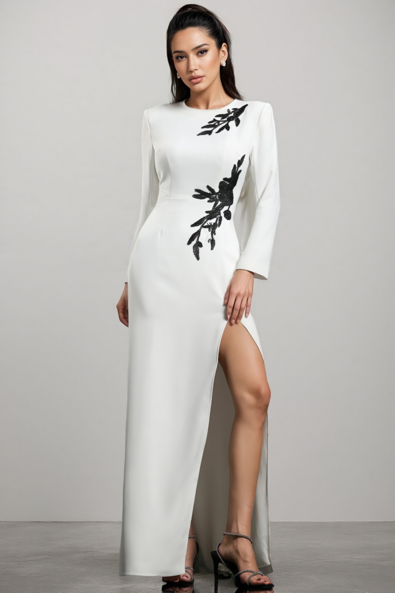 kadence Long Sleeves Beaded String Split Maxi Dress