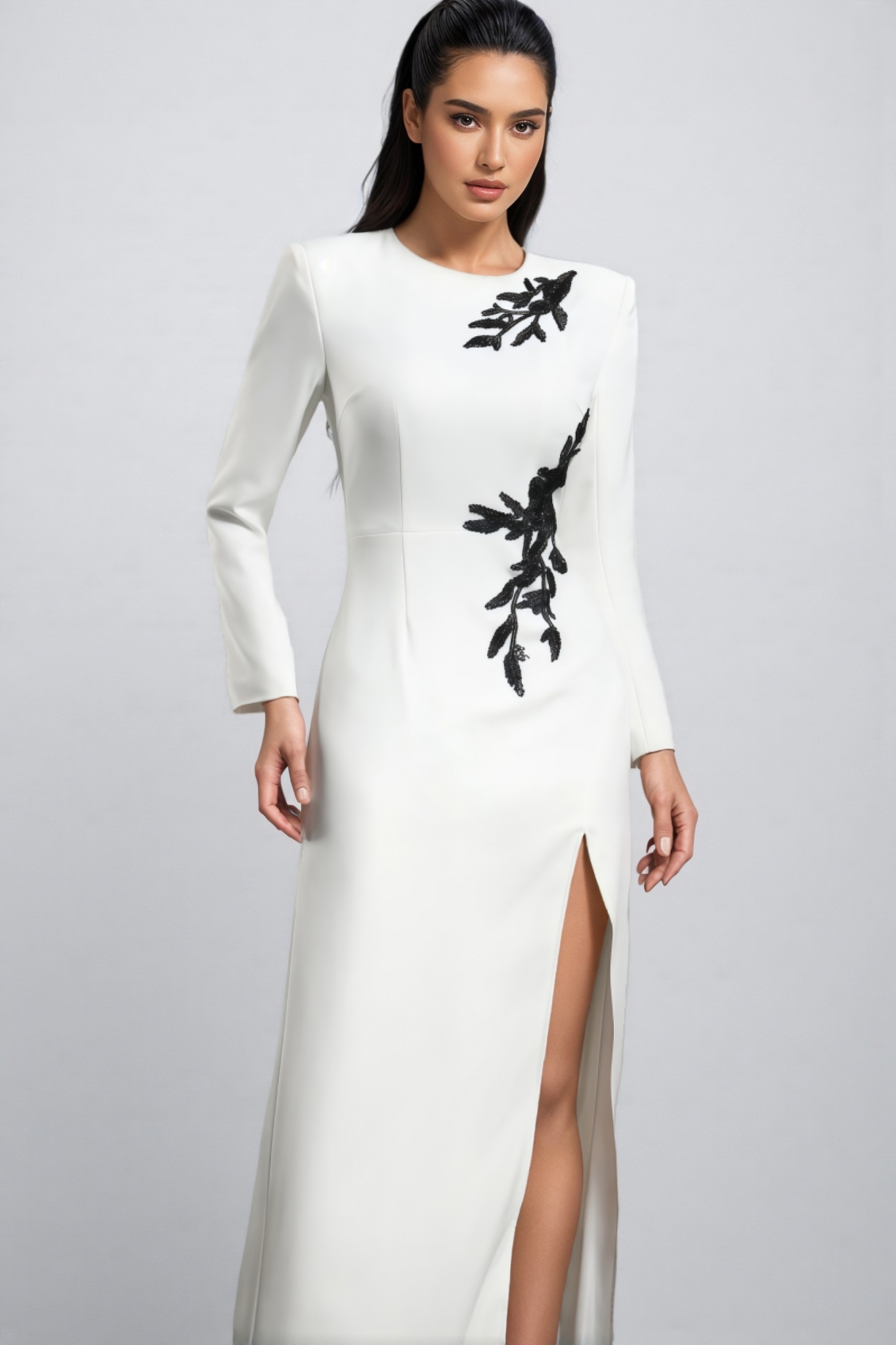 kadence Long Sleeves Beaded String Split Maxi Dress