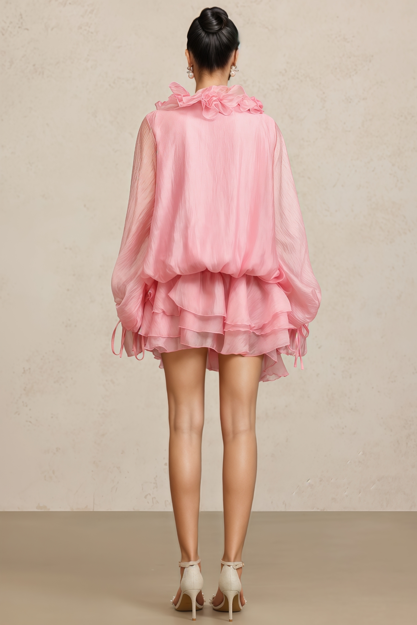 Olsin Long Sleeves Floral Flowers Pink Mini Dress