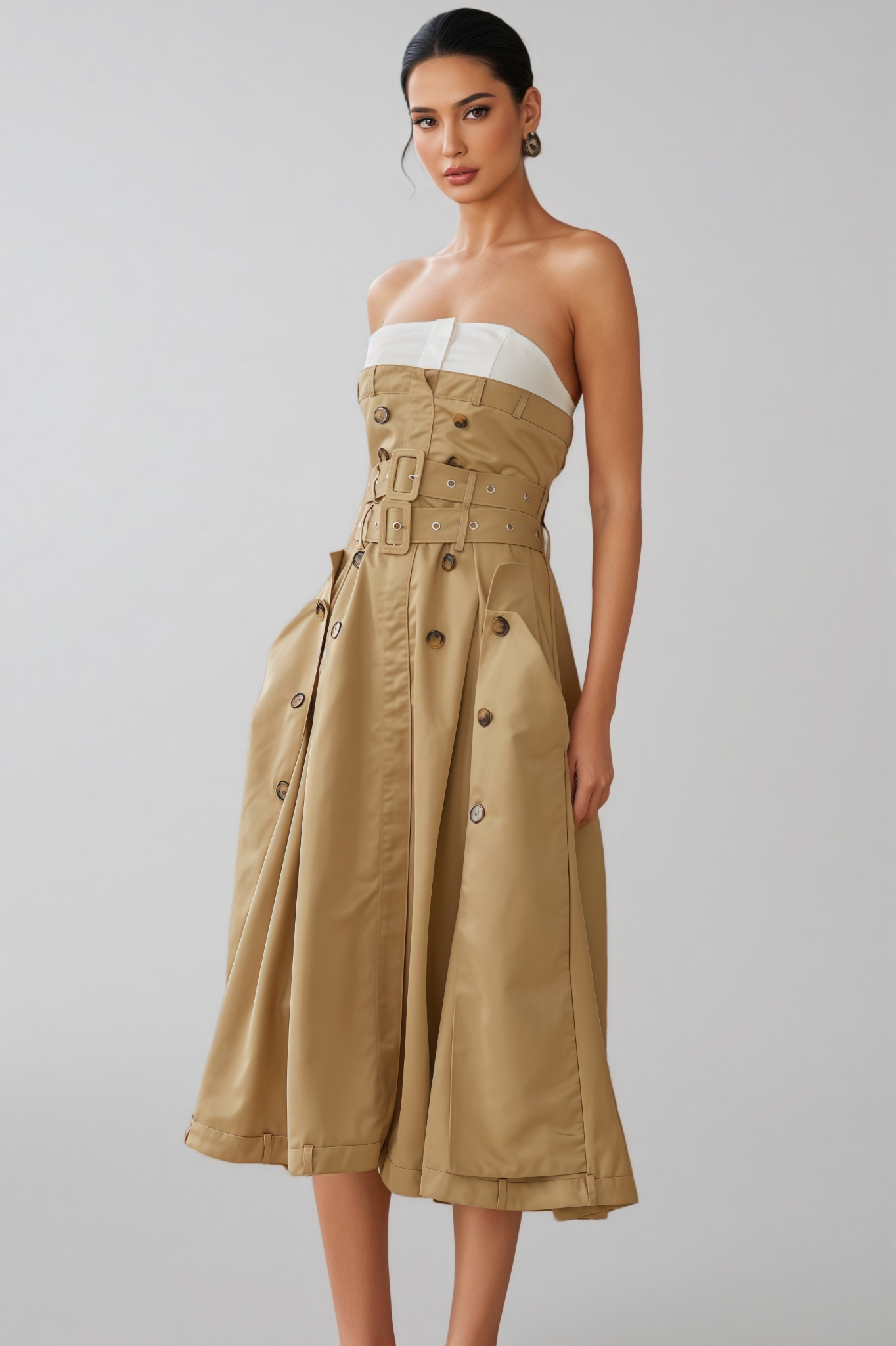 Blaire Khaki Trench Style Midi Dress