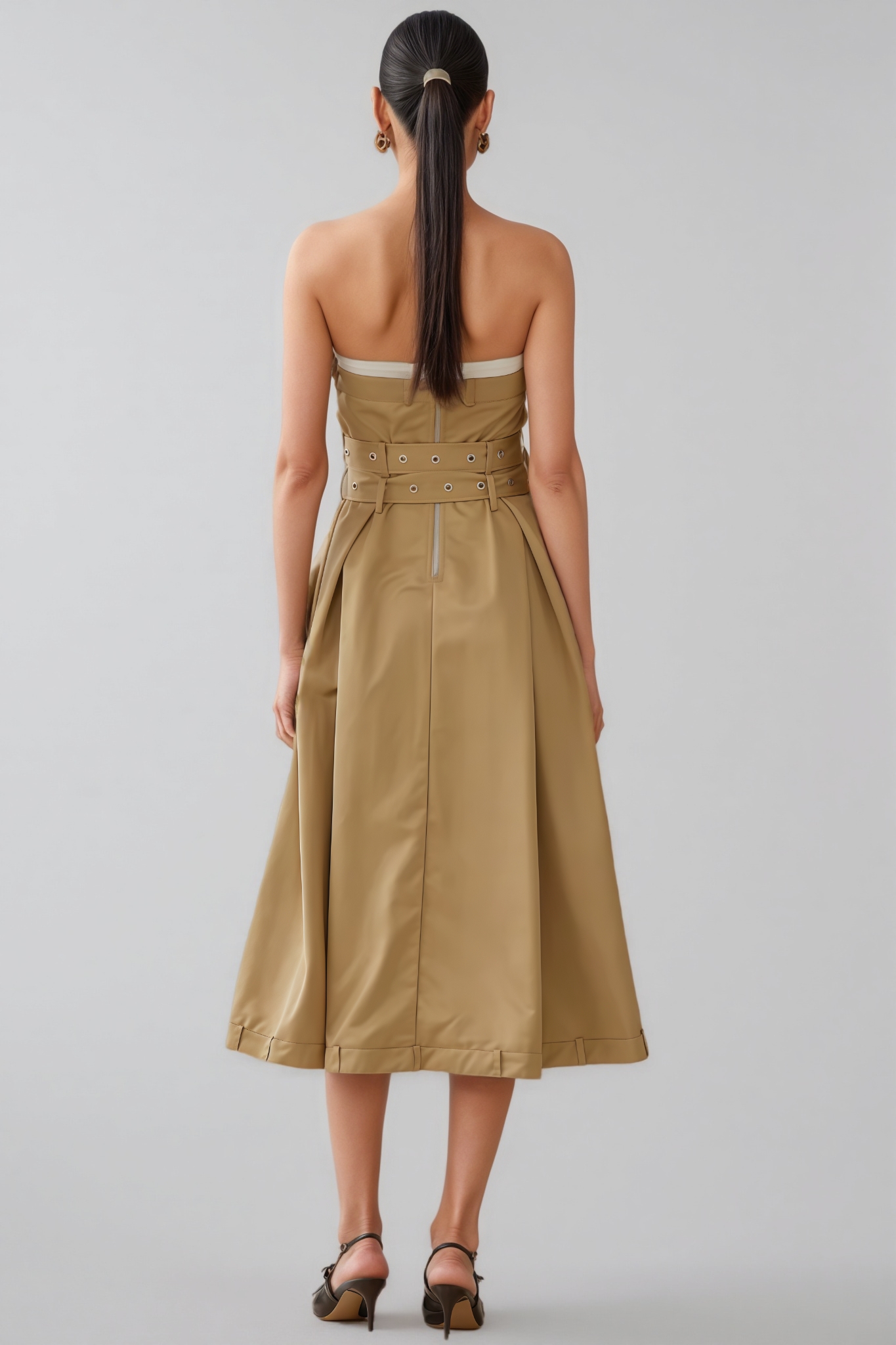 Blaire Khaki Trench Style Midi Dress