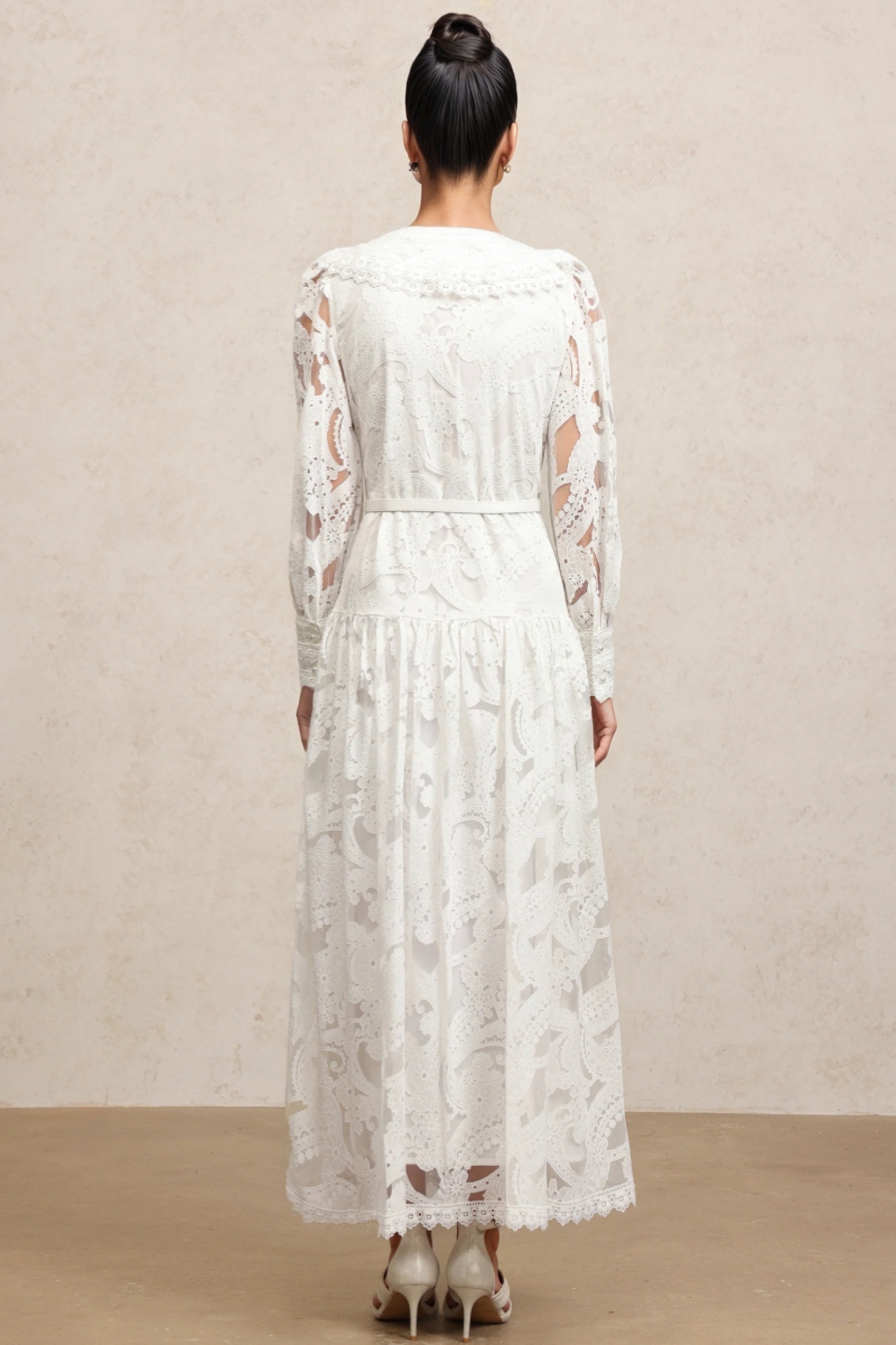 Klyra V Neck Long Sleeves Lace Folds Maxi Dress