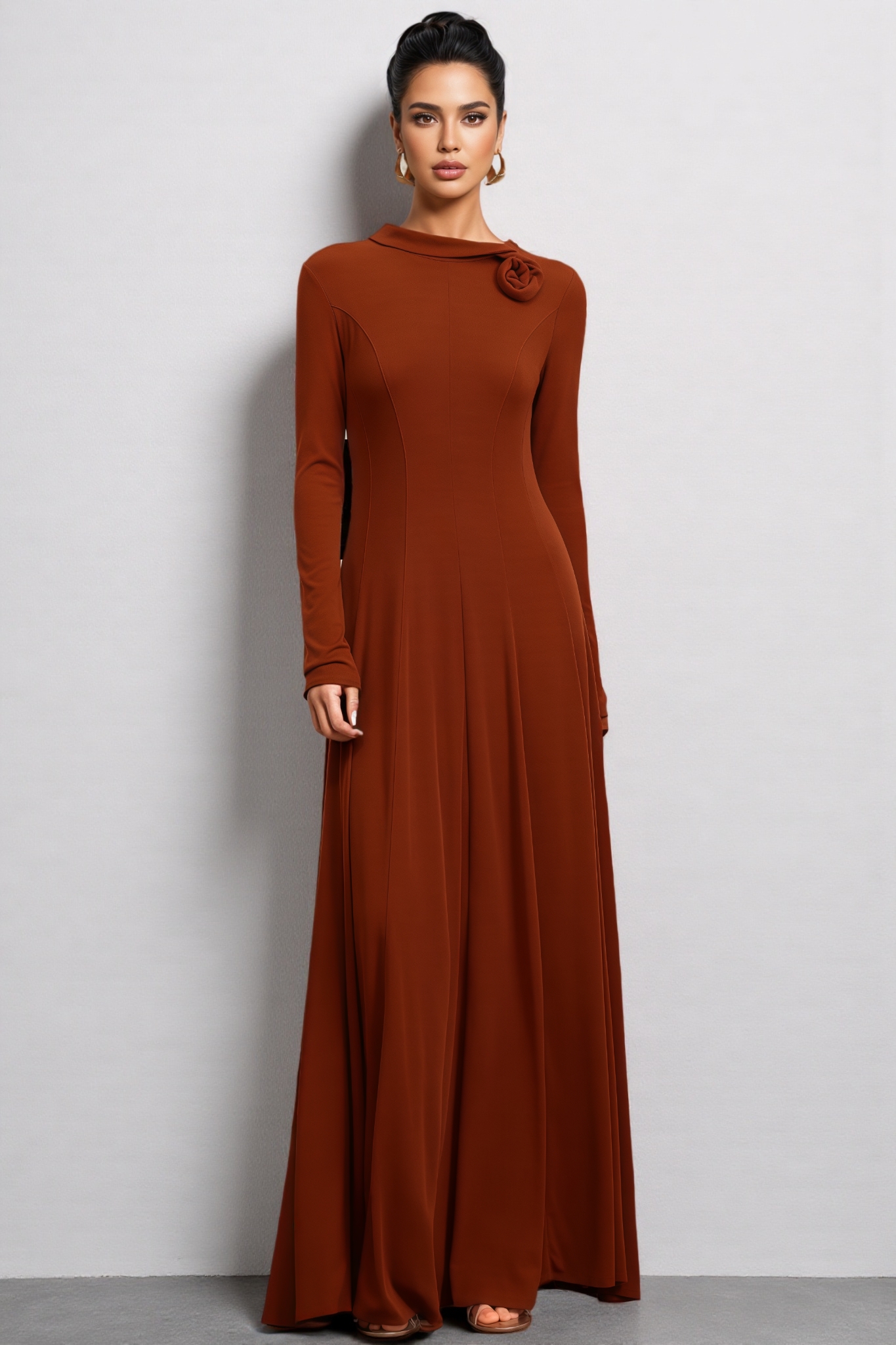 Meris Long Sleeves Flower Maxi Dress