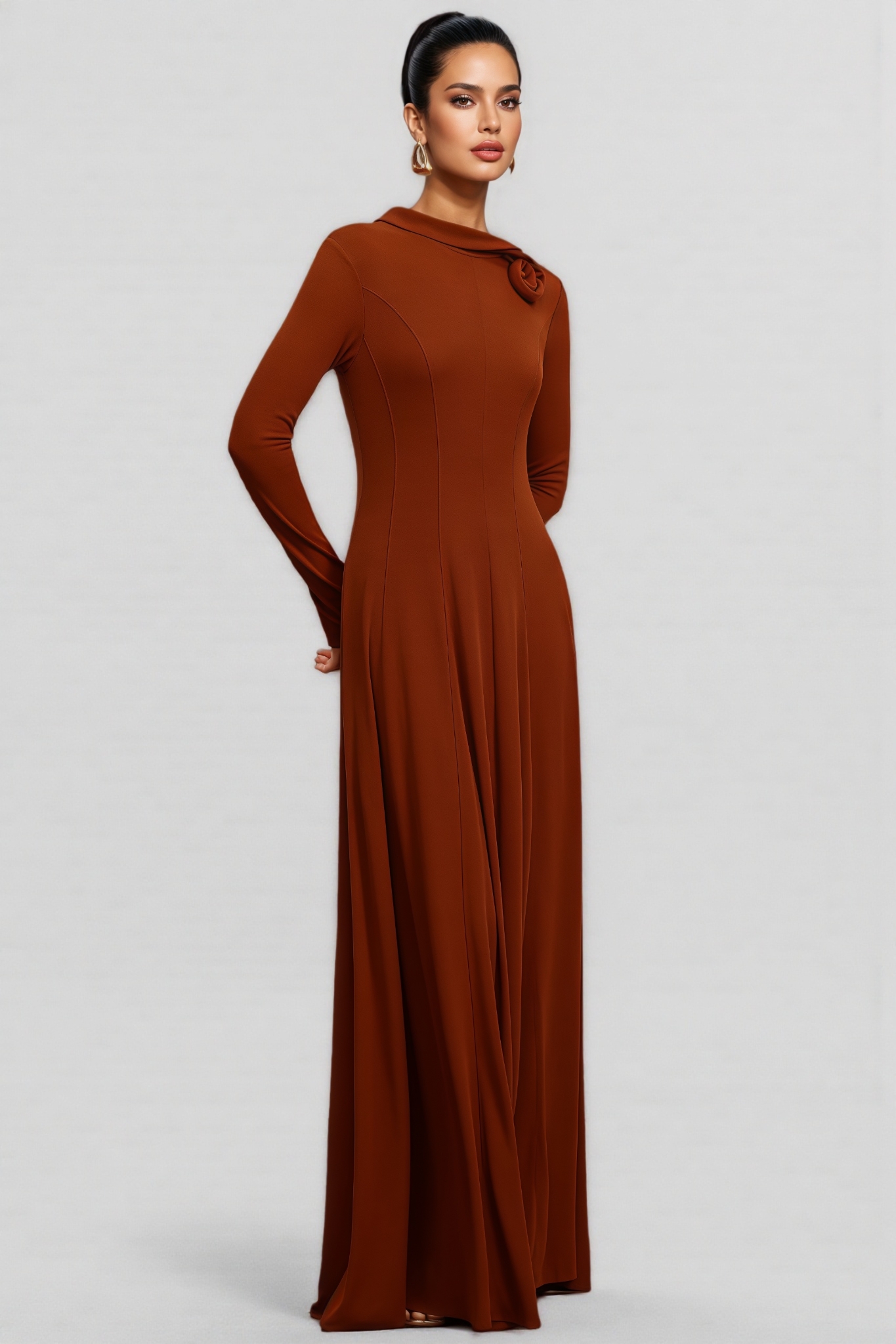 Meris Long Sleeves Flower Maxi Dress
