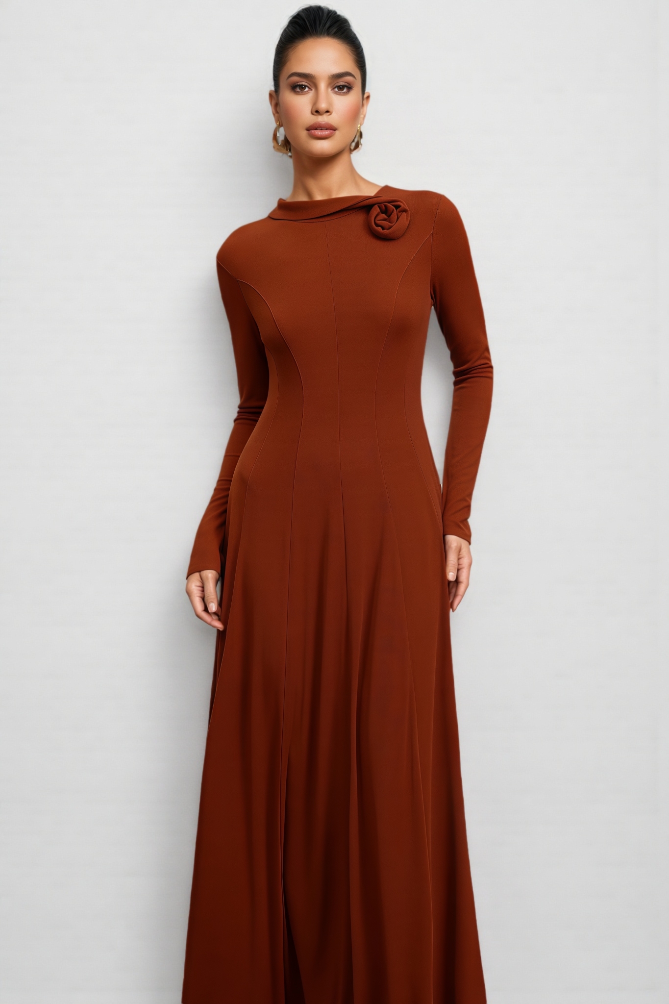 Meris Long Sleeves Flower Maxi Dress