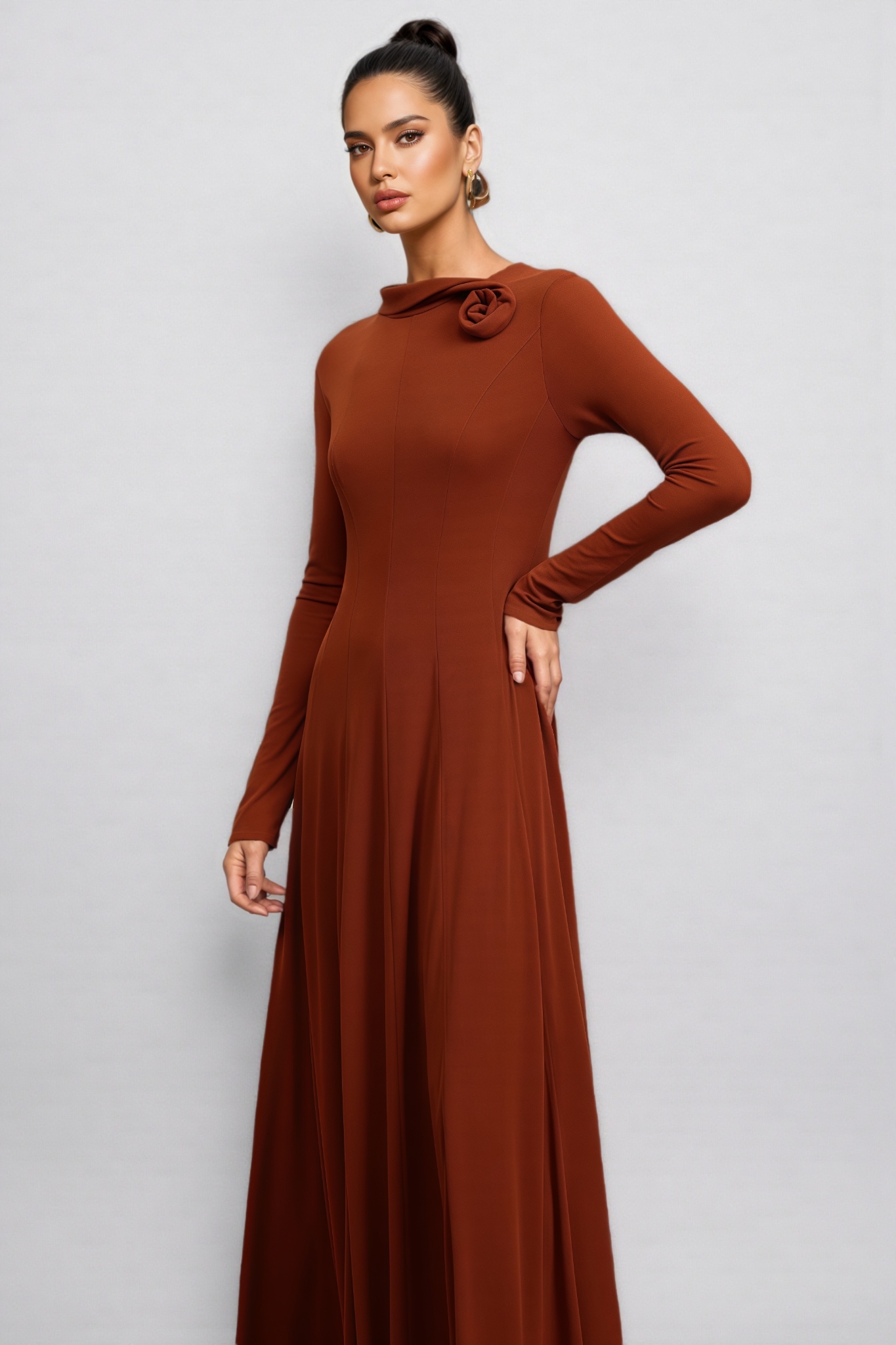 Meris Long Sleeves Flower Maxi Dress
